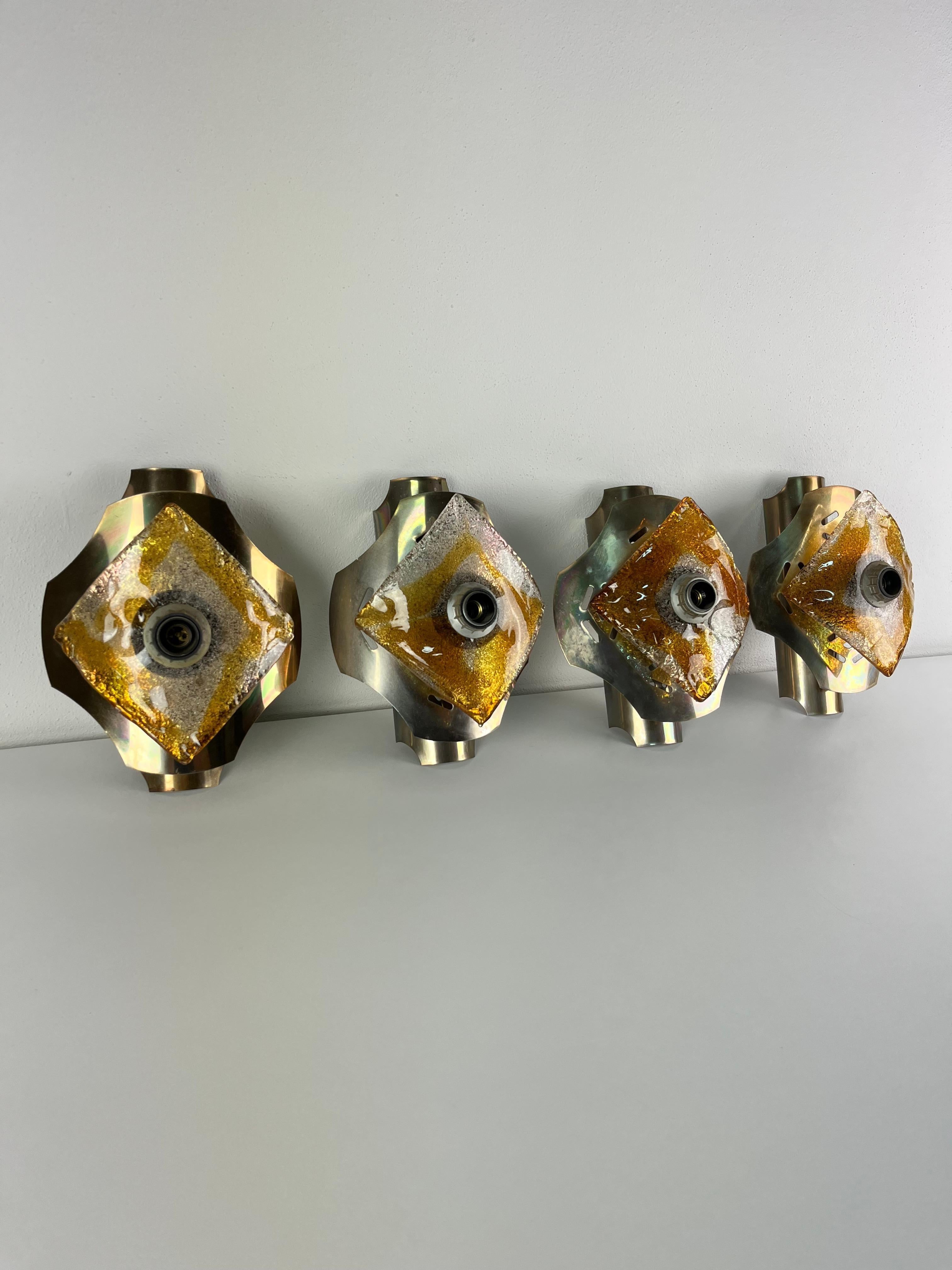 Set of 4 Steel and Murano Glass Wall Lamps attributed to Toni Zuccheri en vente 5