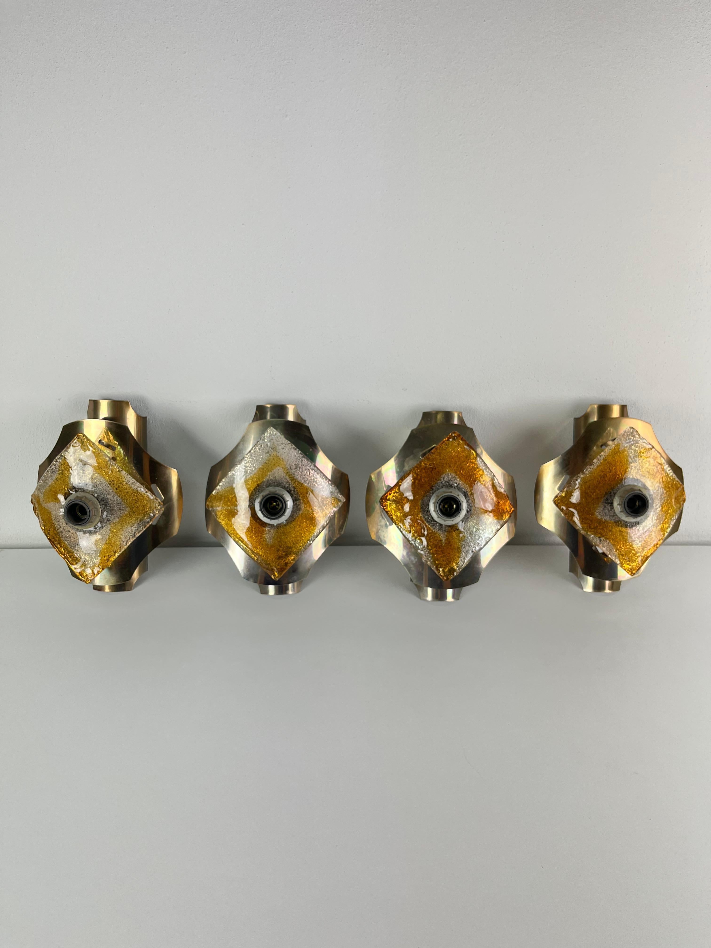 Set of 4 Steel and Murano Glass Wall Lamps attributed to Toni Zuccheri en vente 6