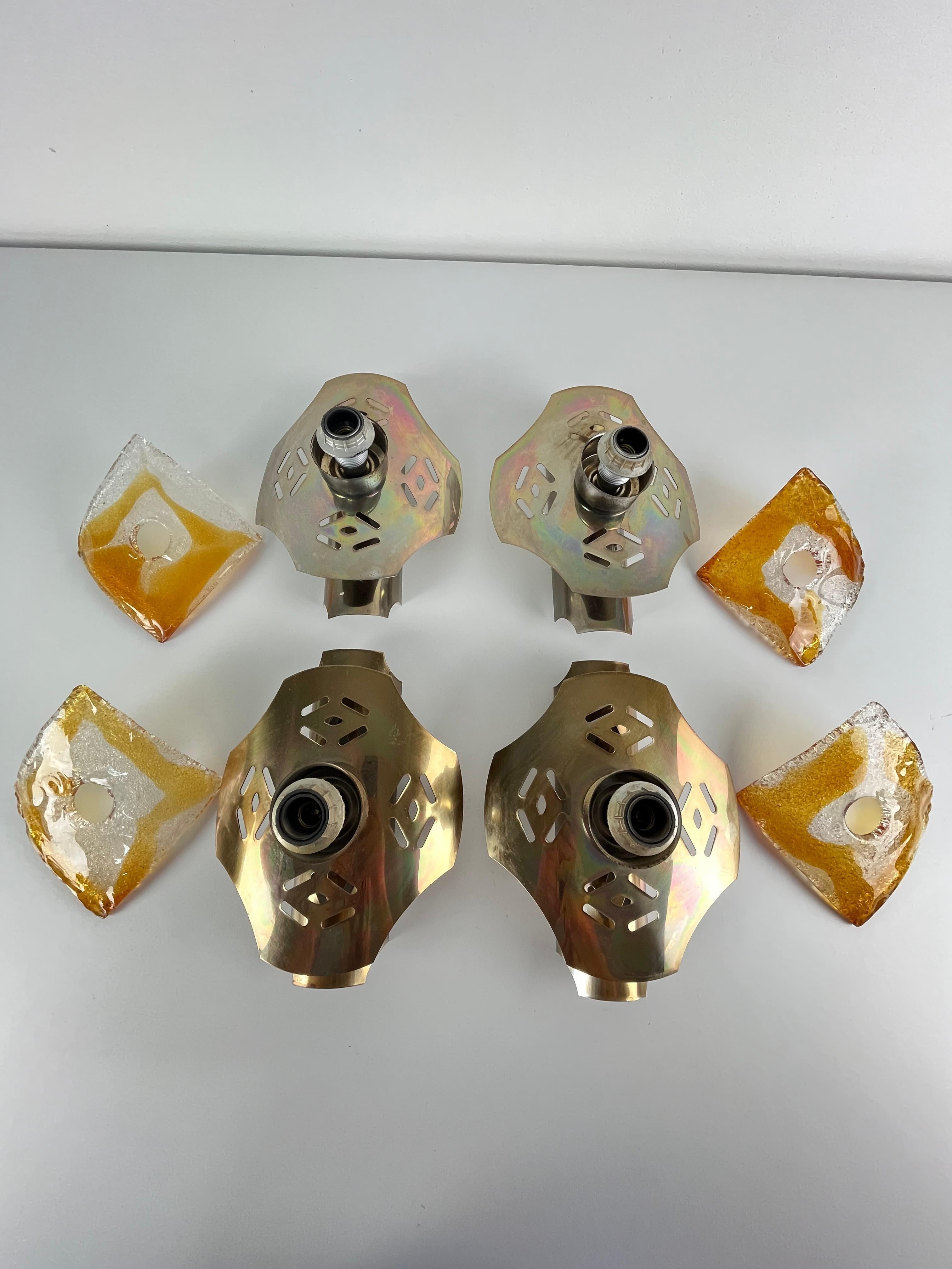 Set of 4 Steel and Murano Glass Wall Lamps attributed to Toni Zuccheri en vente 13