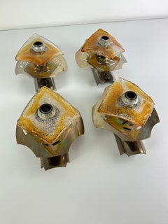Set of 4 Steel and Murano Glass Wall Lamps attributed to Toni Zuccheri