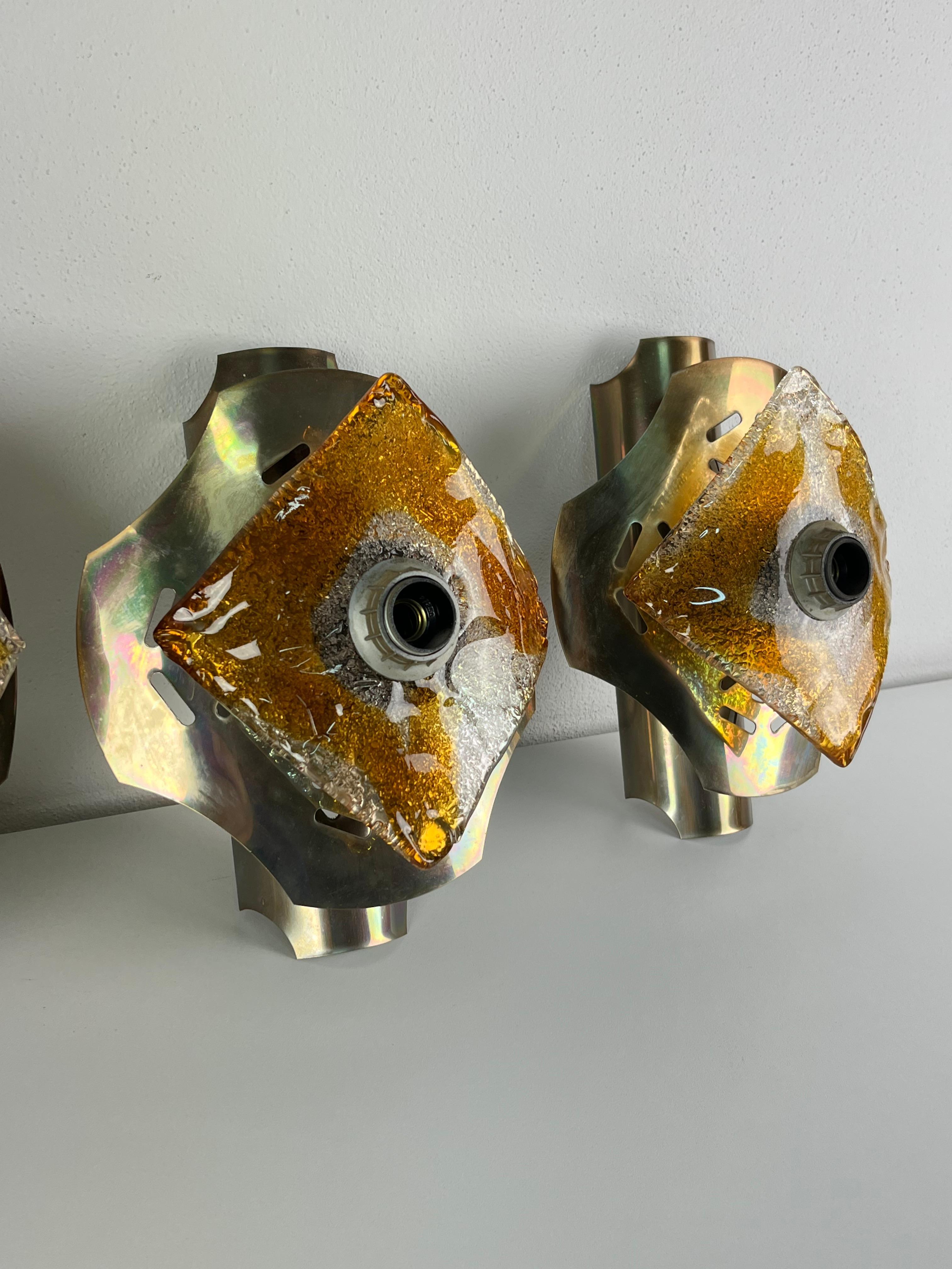 Set of 4 Steel and Murano Glass Wall Lamps attributed to Toni Zuccheri en vente 2