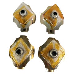 Set of 4 Steel and Murano Glass Wall Lamps attributed to Toni Zuccheri