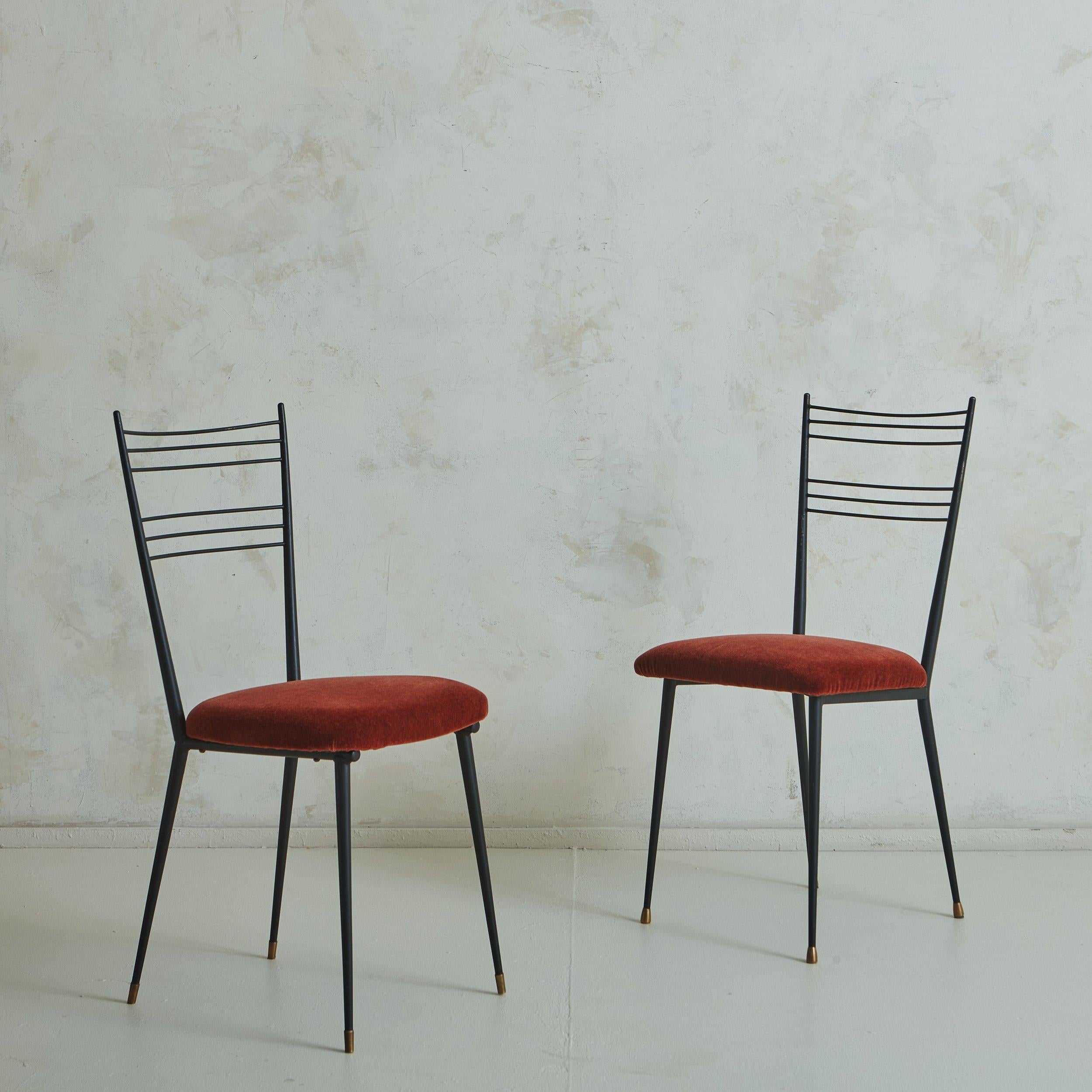 Set of 4 Steel Dining Chairs in Rust Mohair Attributed to Colette Guedon In Good Condition For Sale In Chicago, IL