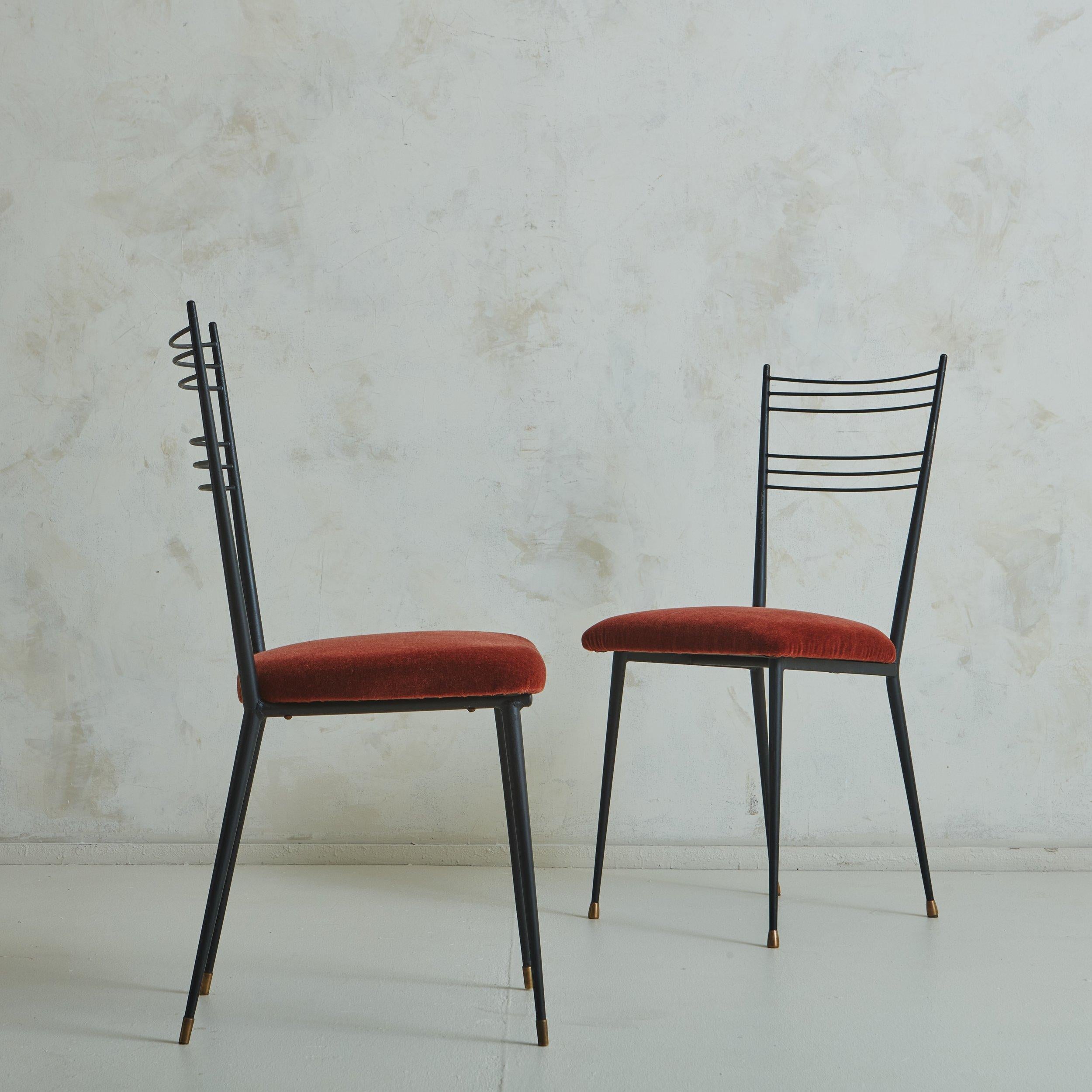 Mid-20th Century Set of 4 Steel Dining Chairs in Rust Mohair Attributed to Colette Guedon For Sale