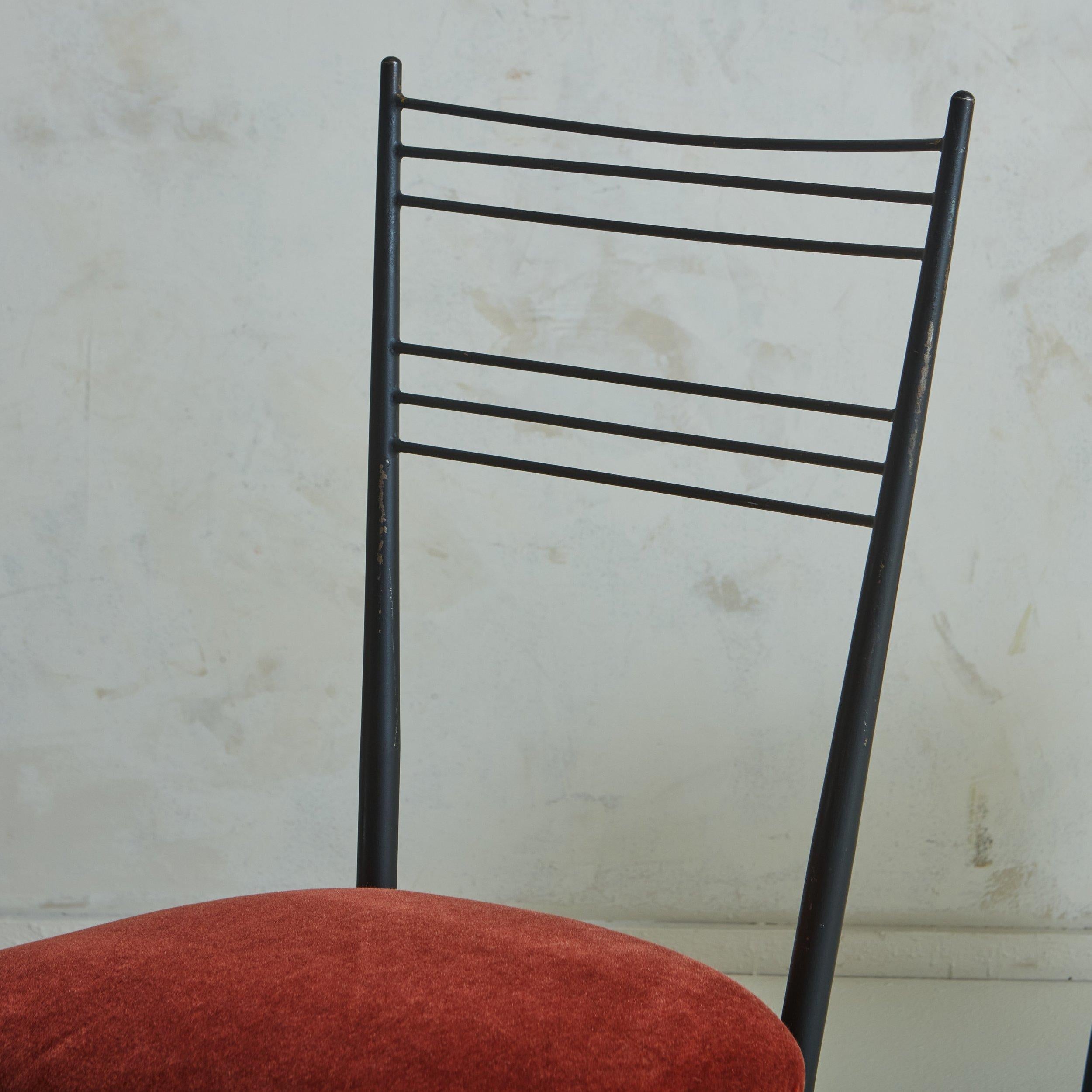 Metal Set of 4 Steel Dining Chairs in Rust Mohair Attributed to Colette Guedon For Sale