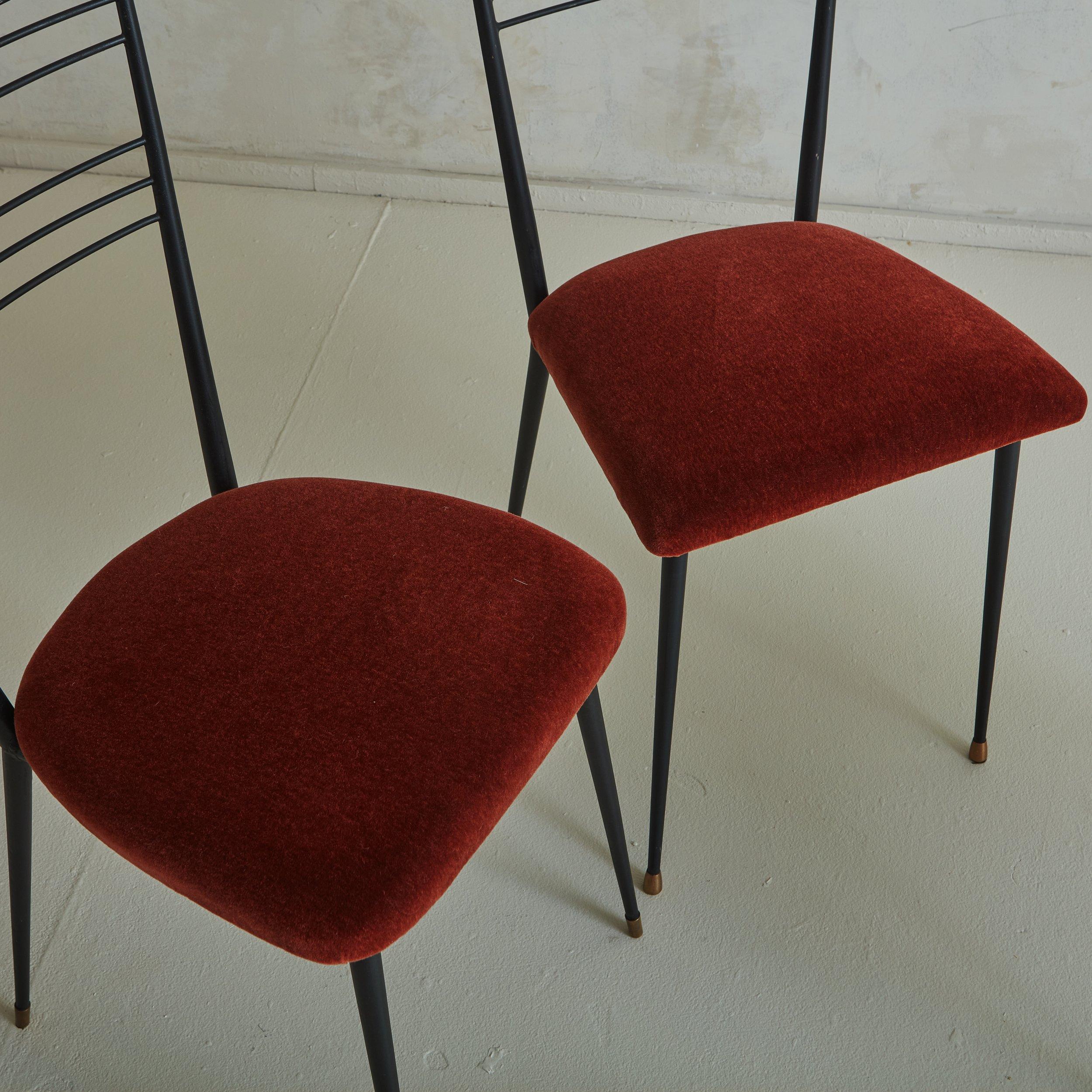 Set of 4 Steel Dining Chairs in Rust Mohair Attributed to Colette Guedon For Sale 2