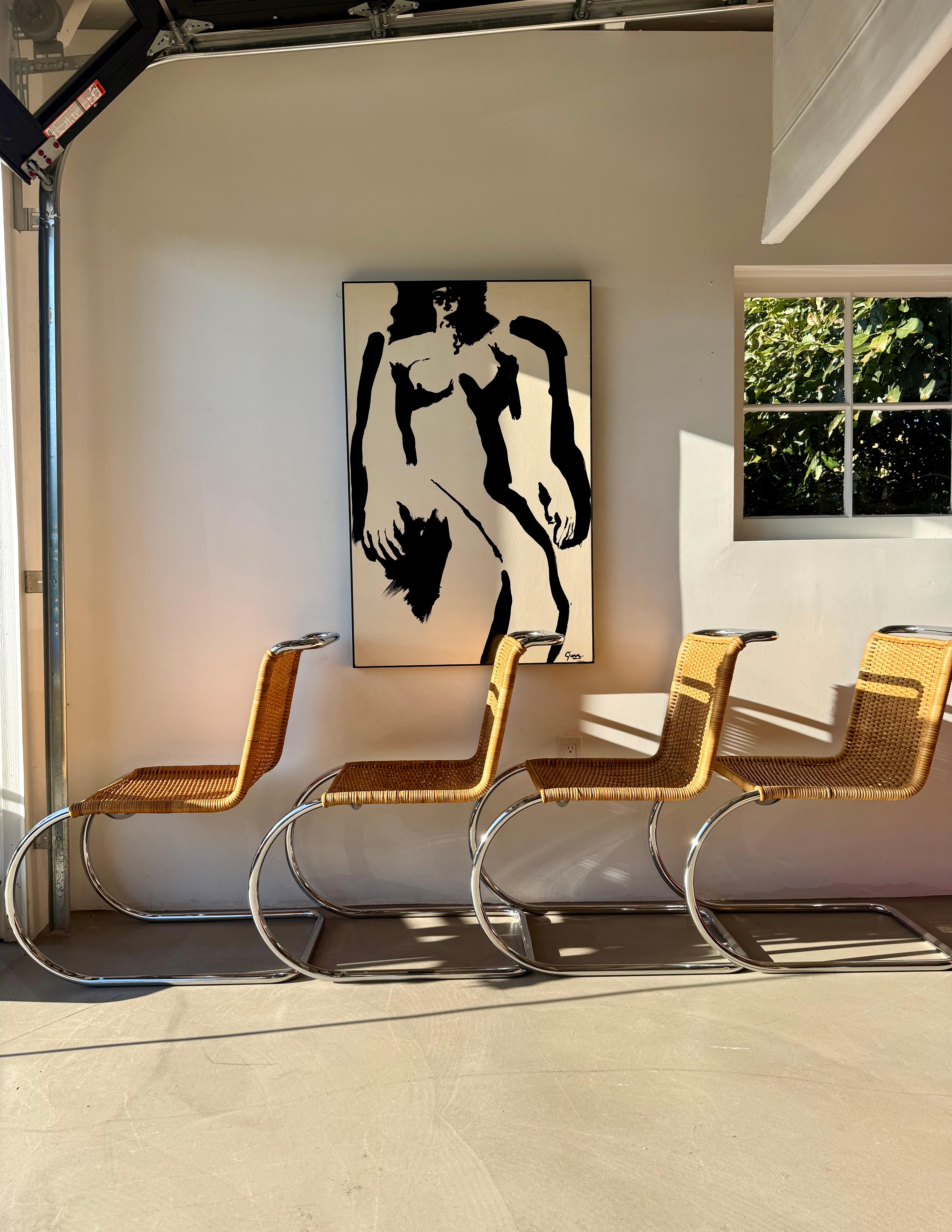 Set of 4 Stendig Cantilever Rattan & Chrome Side Chairs, 1970s (Poliert) im Angebot