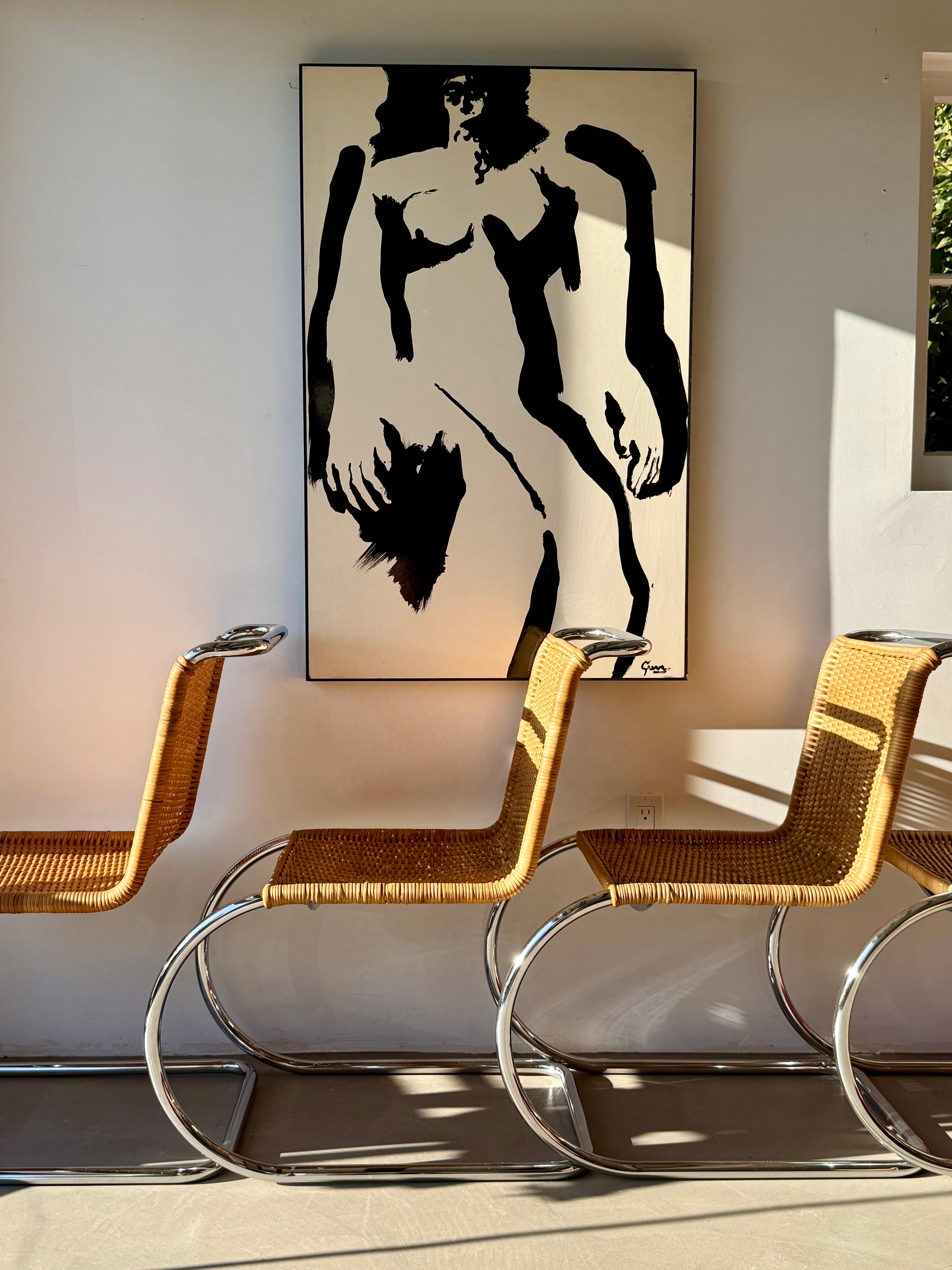 Set of 4 Stendig Cantilever Rattan & Chrome Side Chairs, 1970s im Zustand „Relativ gut“ im Angebot in Oceanside, US