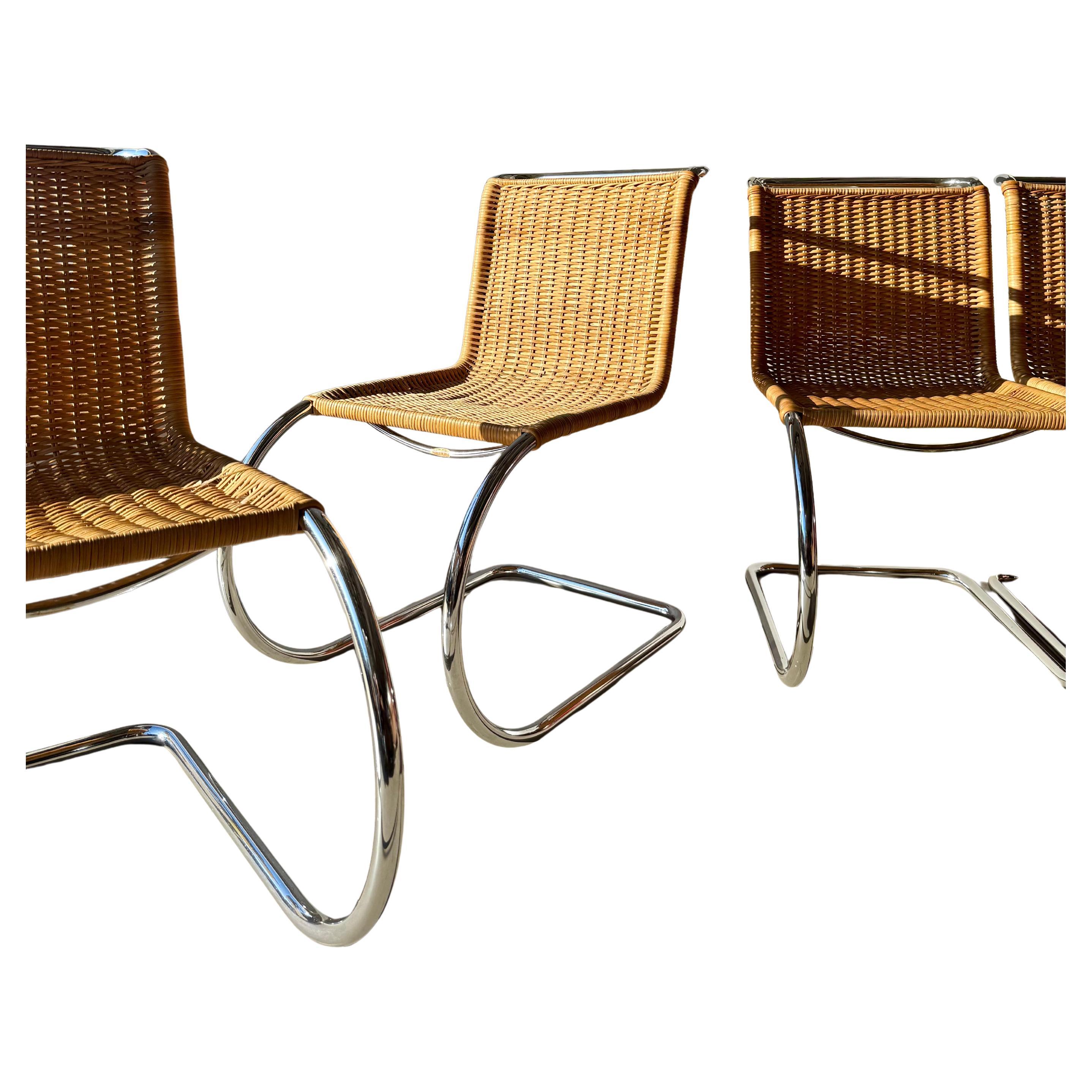 Set of 4 Stendig Cantilever Rattan 
Chrome Side Chairs, 1970s