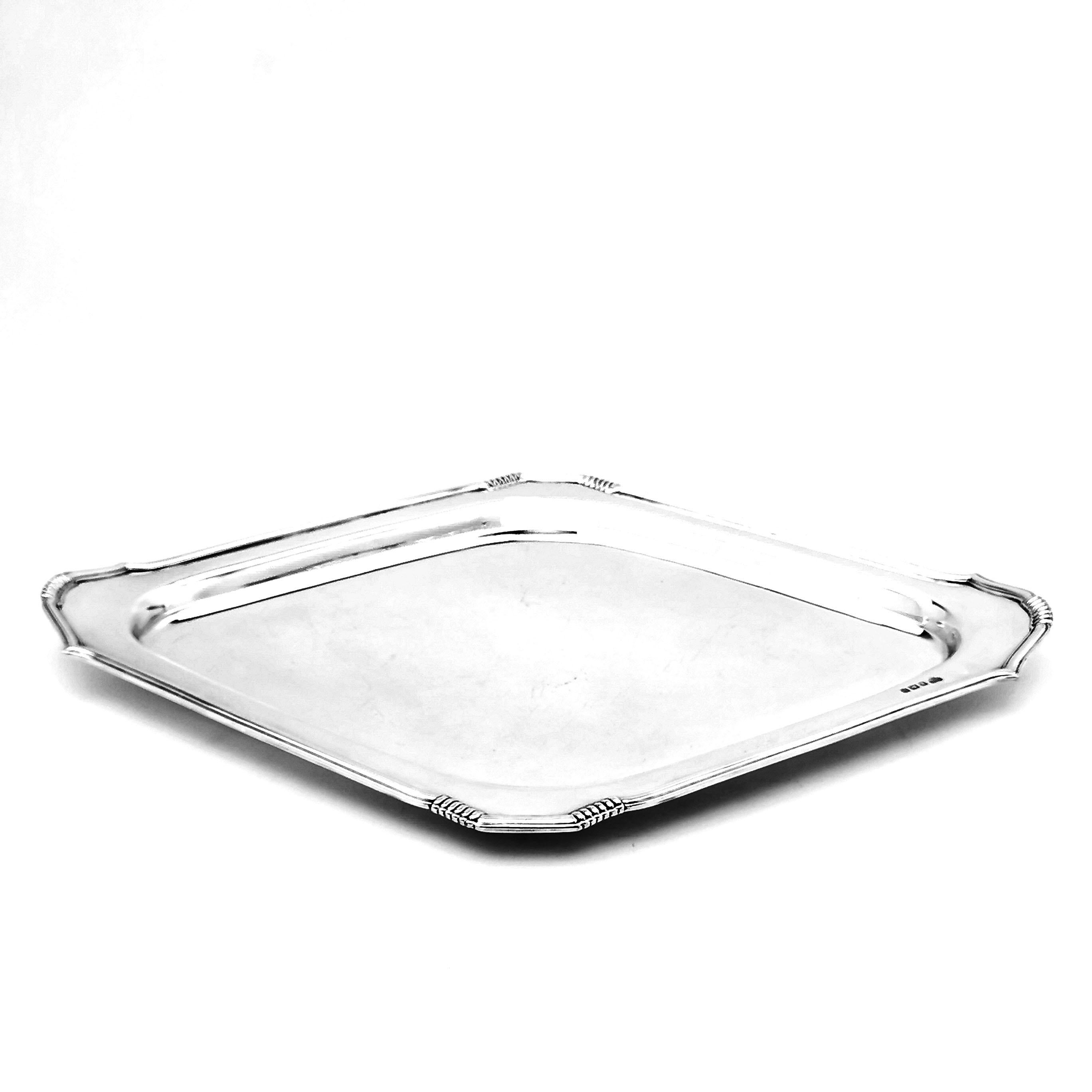 Set of 4 Sterling Silver Art Deco Serving Platters / Trays / Salvers 1956 1