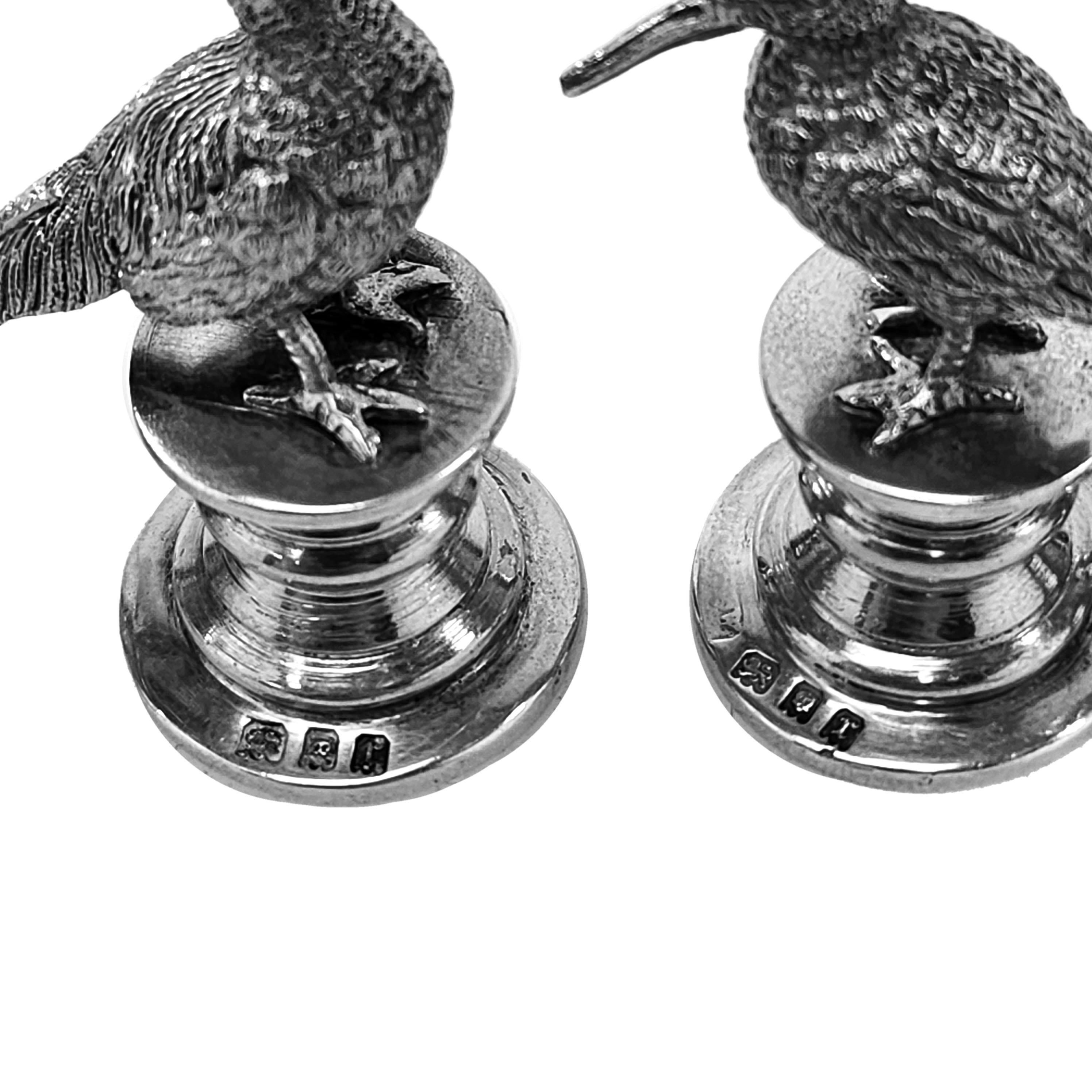 Set of 4 Sterling Silver Bird Menu Holders / Place Card Holders 1932 Pheasant In Good Condition In London, GB