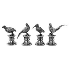 Set of 4 Sterling Silver Bird Menu Holders / Place Card Holders 1932 Pheasant