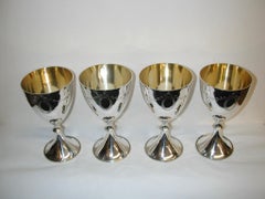 Set Of 4 Sterling Silver  Bright Cut Wine Goblets Geo 111 Style London 1972