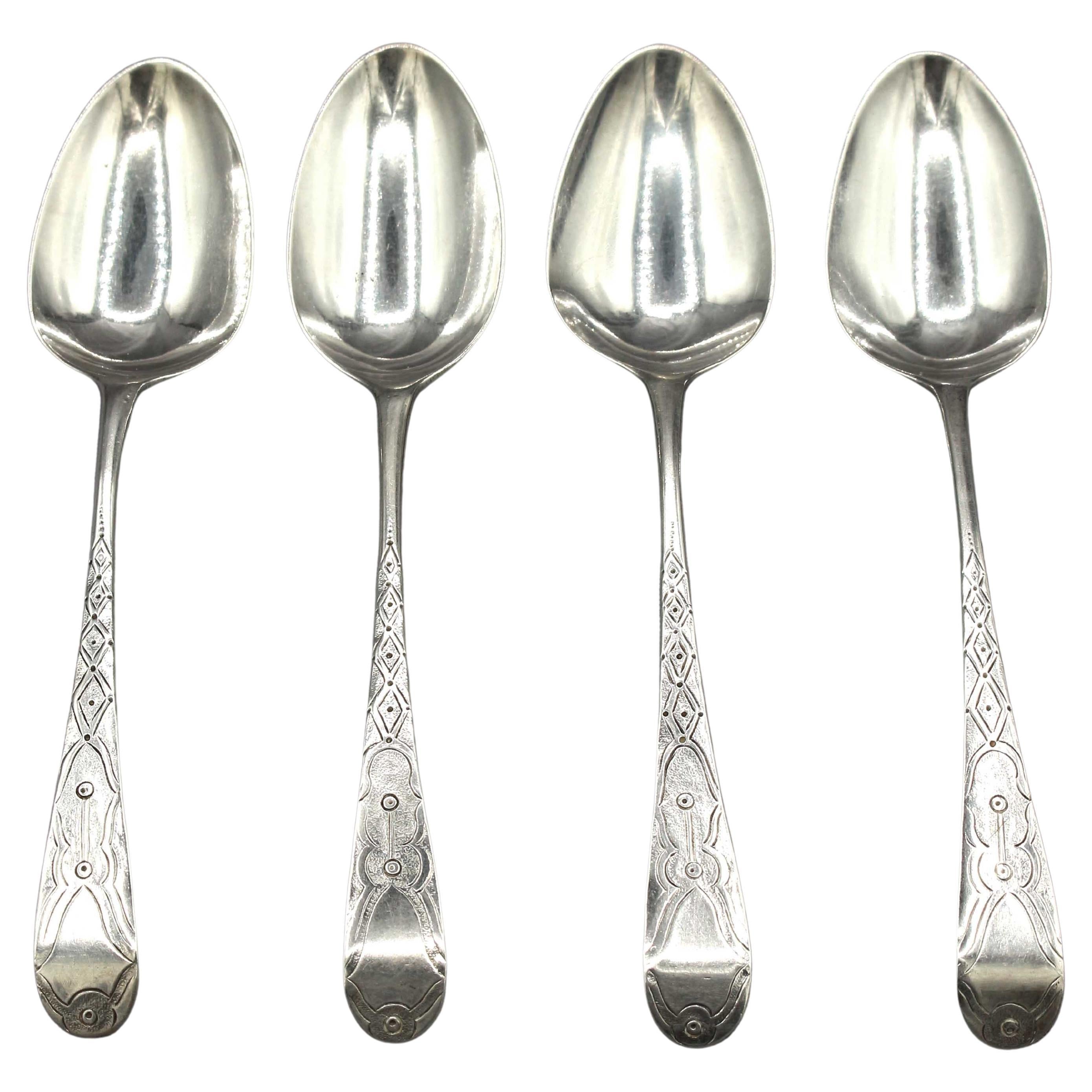 Set of 4 Sterling Silver Coffee Spoons by Hester Bateman, London, c.1775 For Sale