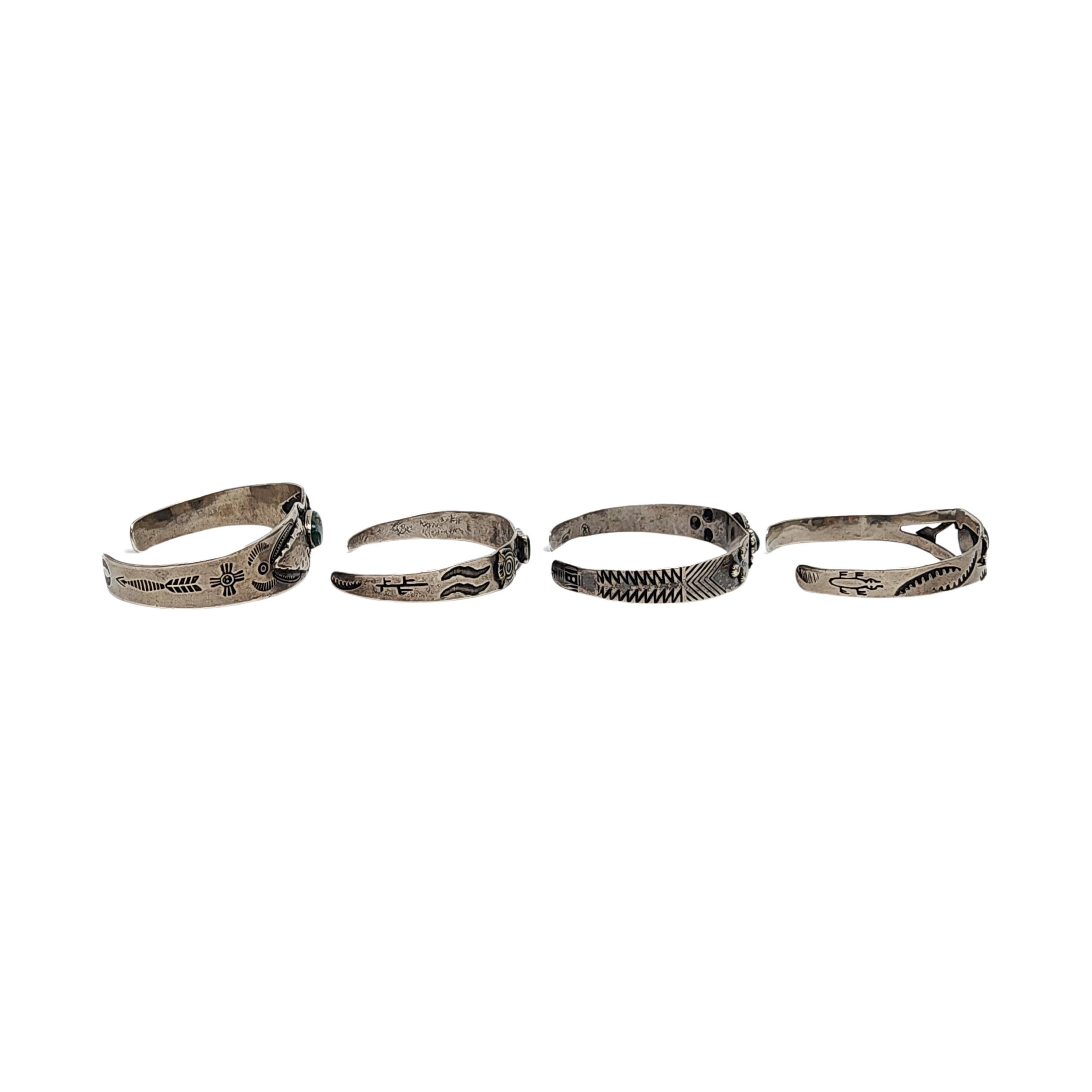 Women's Set of 4 Sterling Silver Green Turquoise Fred Harvey Era Cuff Bracelets #18192