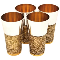 Set of 4 Sterling Silver Stuart Devlin Beakers / Cups 1969-1971 Silver Gilt