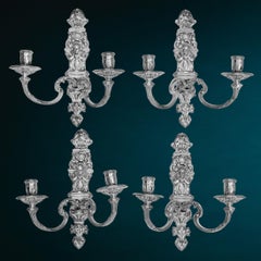 Set of 4 Sterling Silver Wall Sconces Candle Holders London England 1936