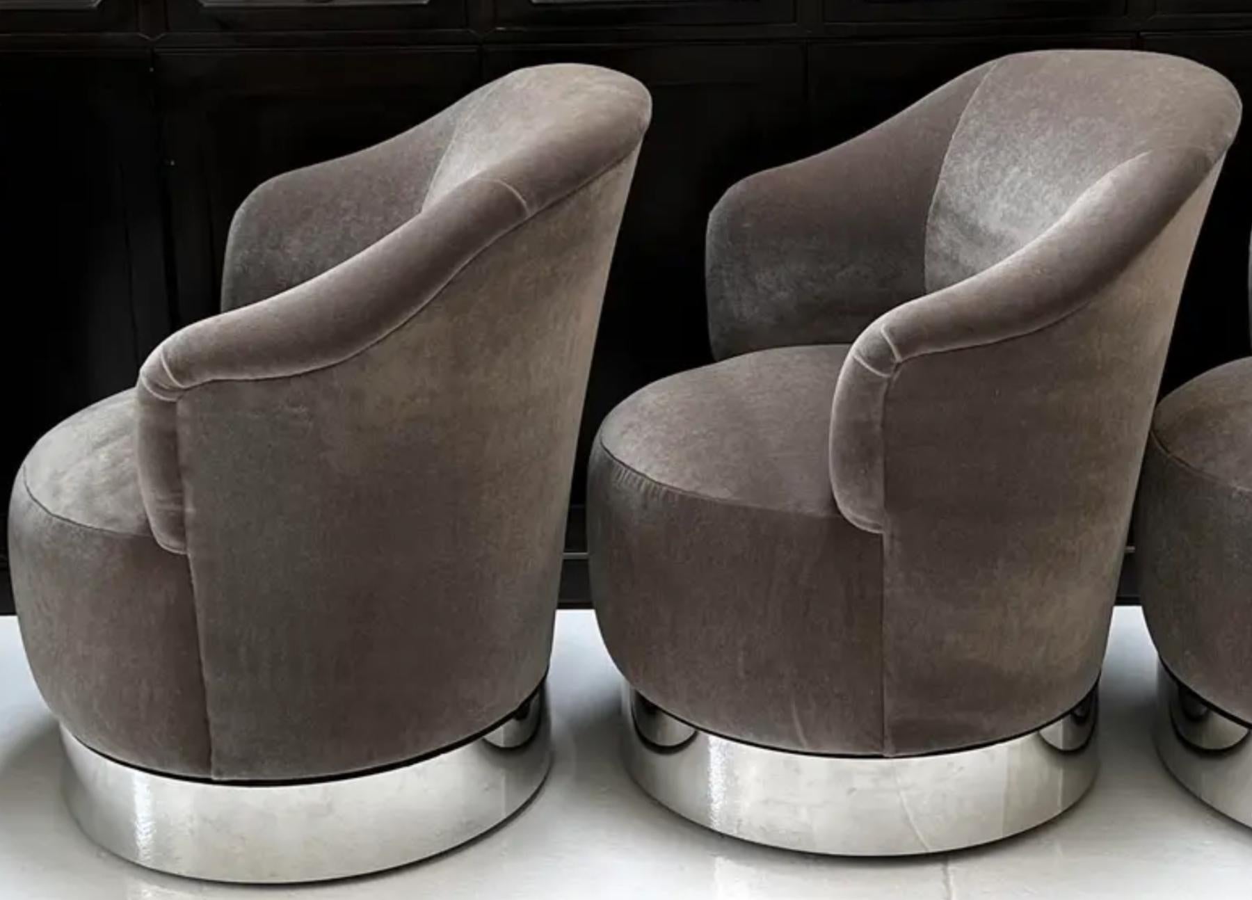Pair of J. Robert Scott Mid Century Modern Mohair Swivel Chairs.