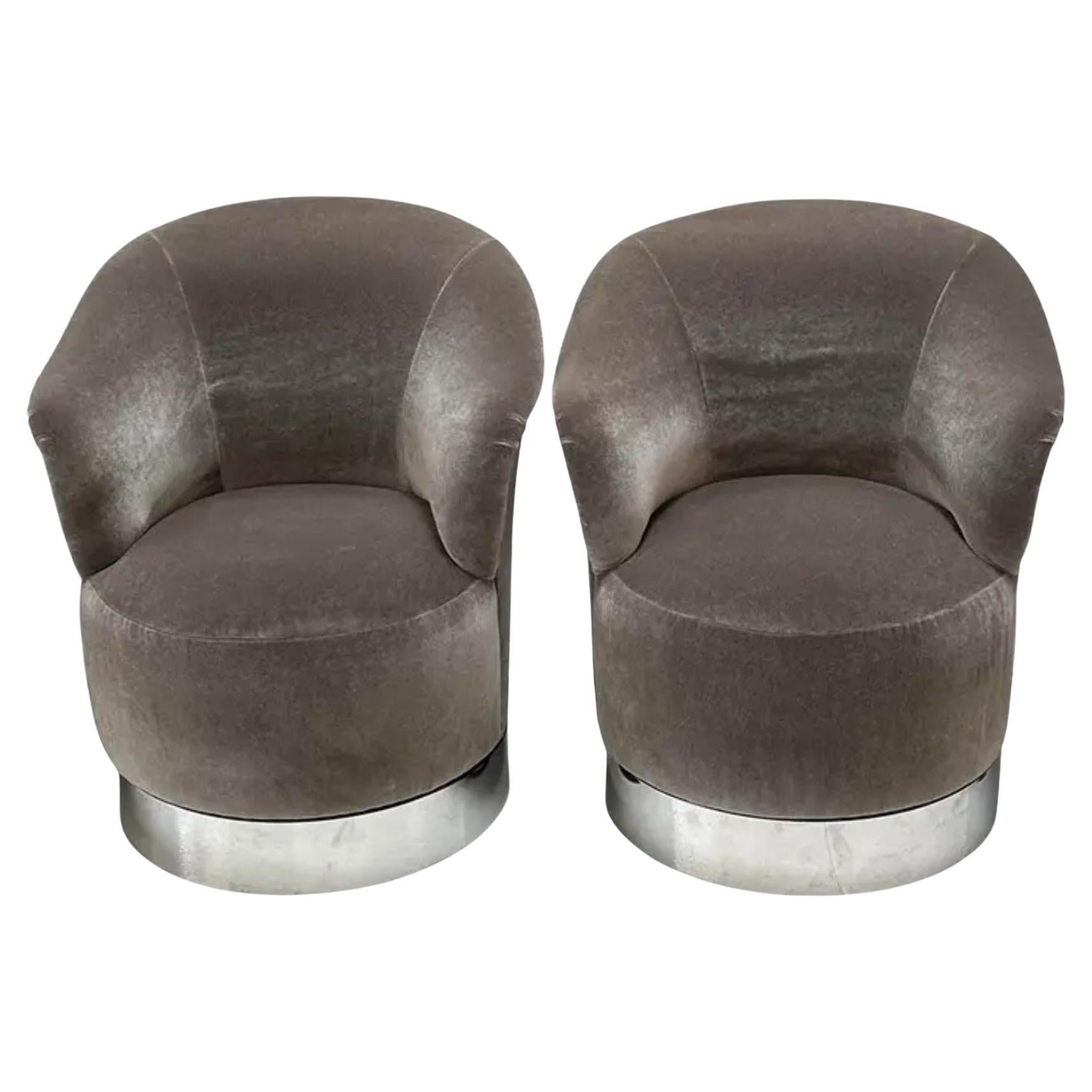 Pair of J. Robert Scott Mid Century Modern Mohair Swivel Chairs For Sale