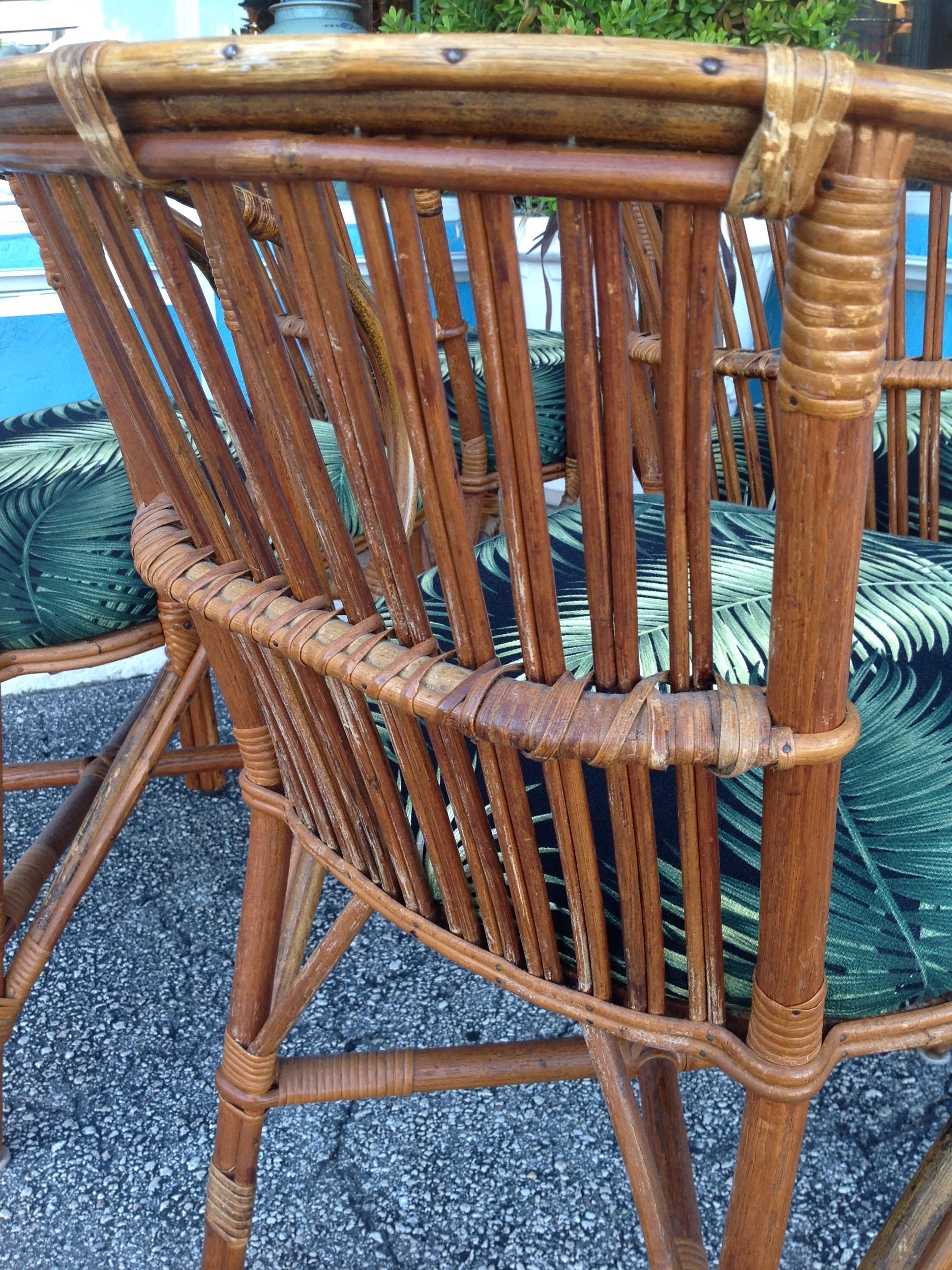 Set of 4 Stick Rattan Game Table Chairs 5