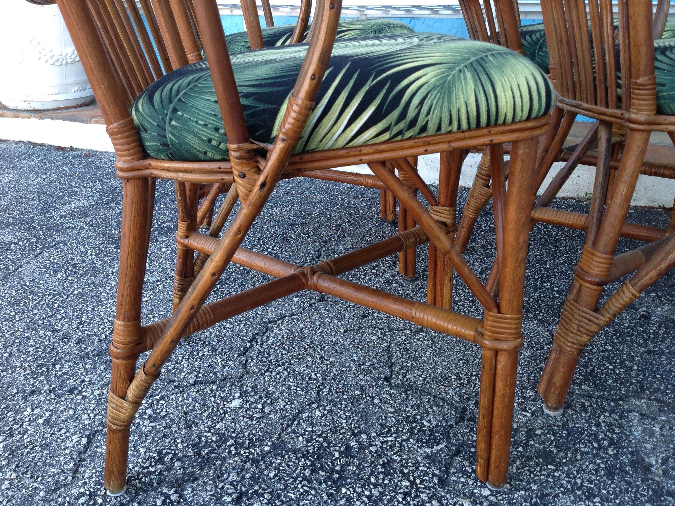 Set of 4 Stick Rattan Game Table Chairs 6