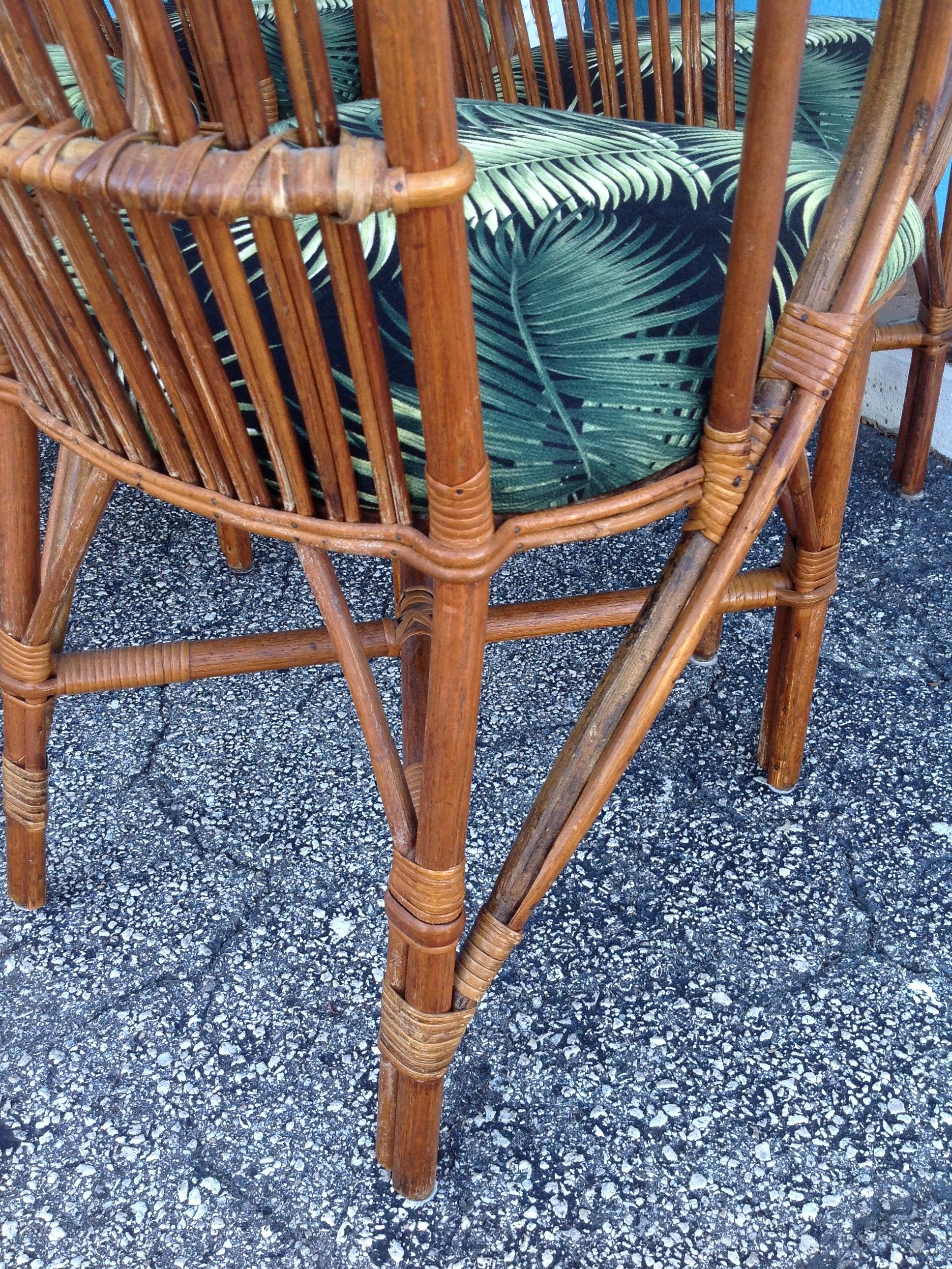 Set of 4 Stick Rattan Game Table Chairs 7