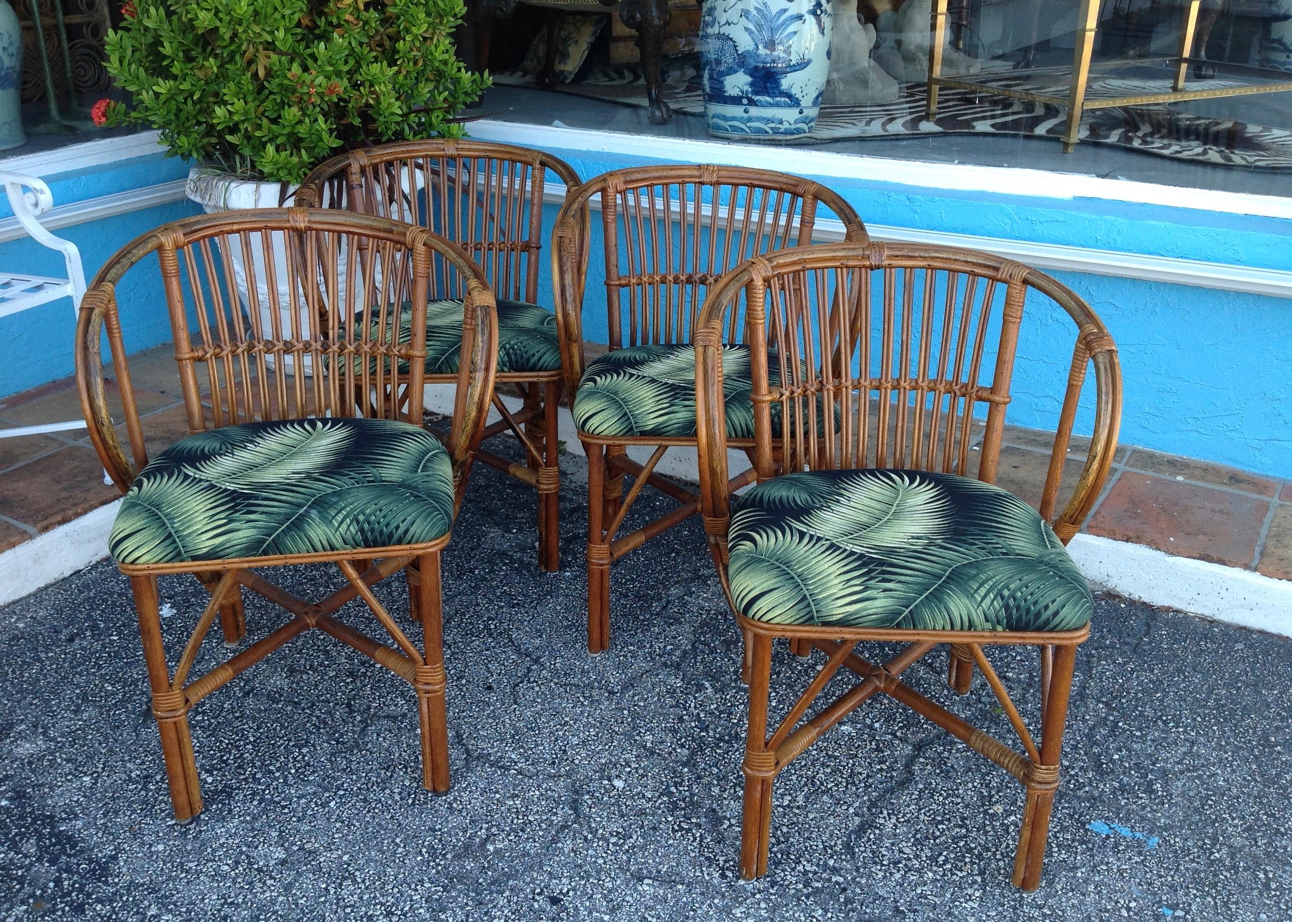 Set of 4 Stick Rattan Game Table Chairs In Good Condition In West Palm Beach, FL