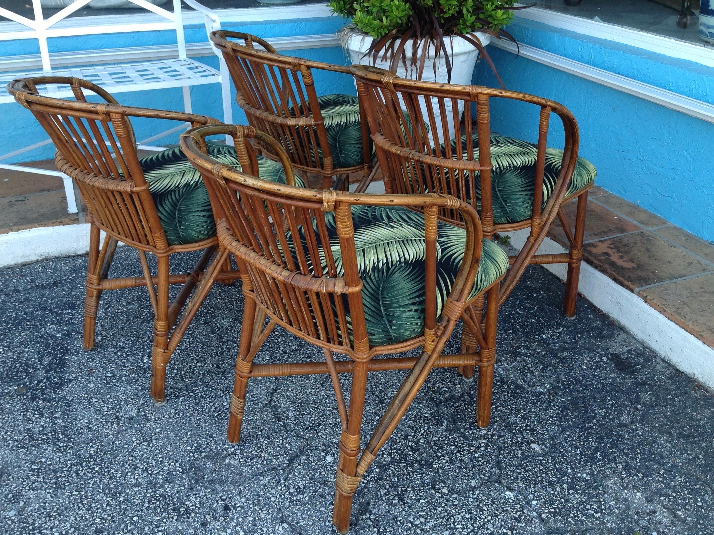 Fabric Set of 4 Stick Rattan Game Table Chairs