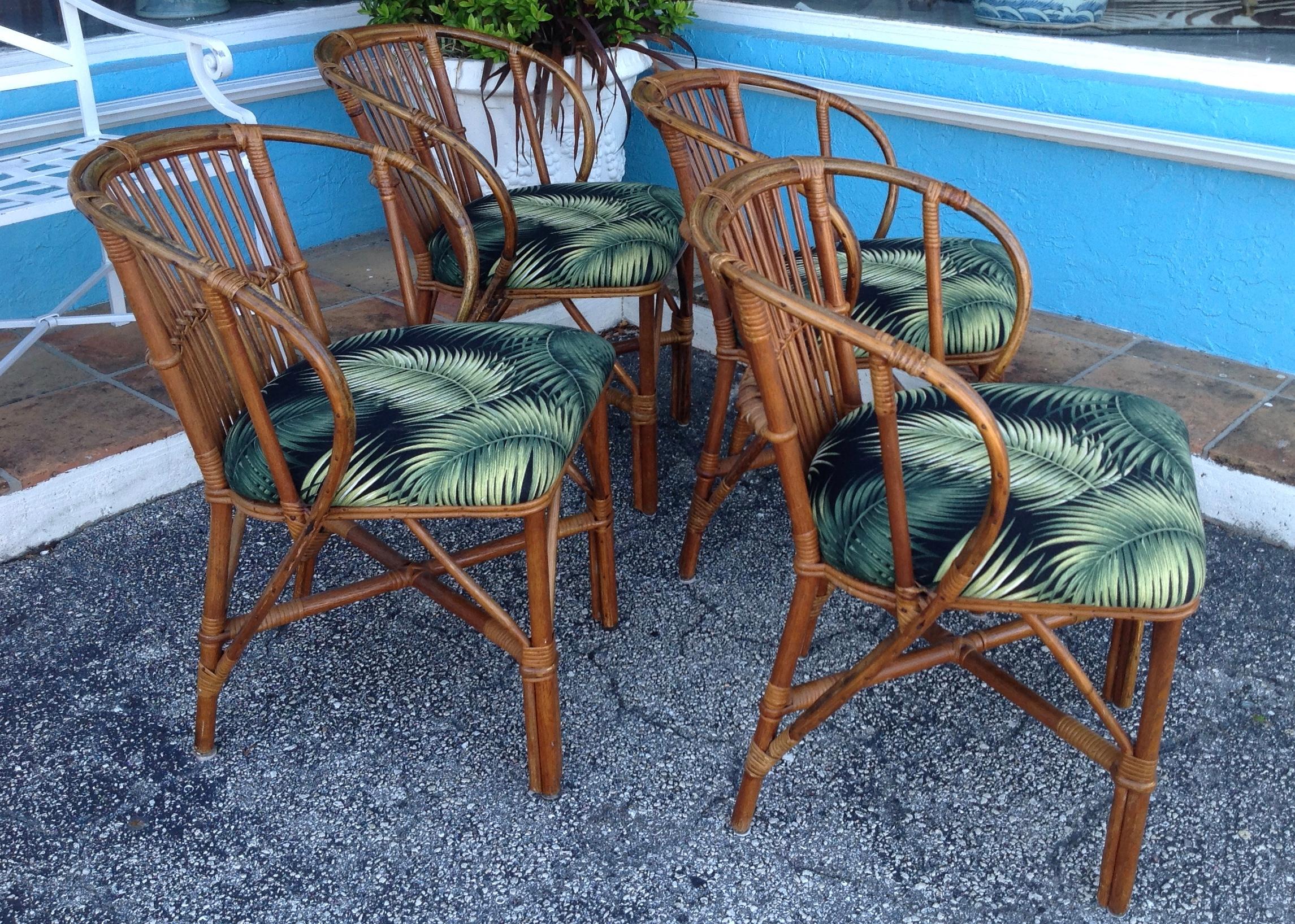 Set of 4 Stick Rattan Game Table Chairs 2