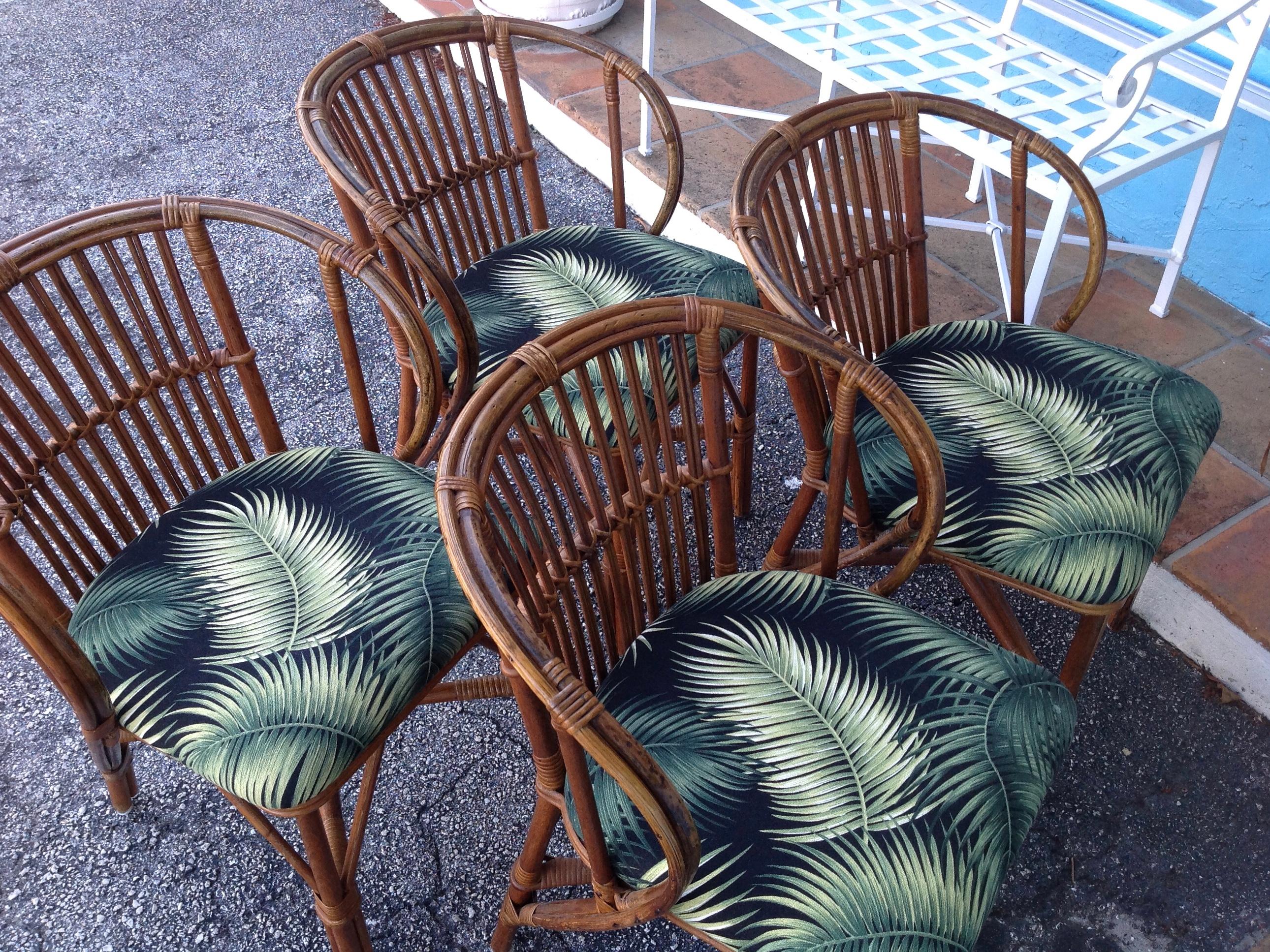 Set of 4 Stick Rattan Game Table Chairs 3