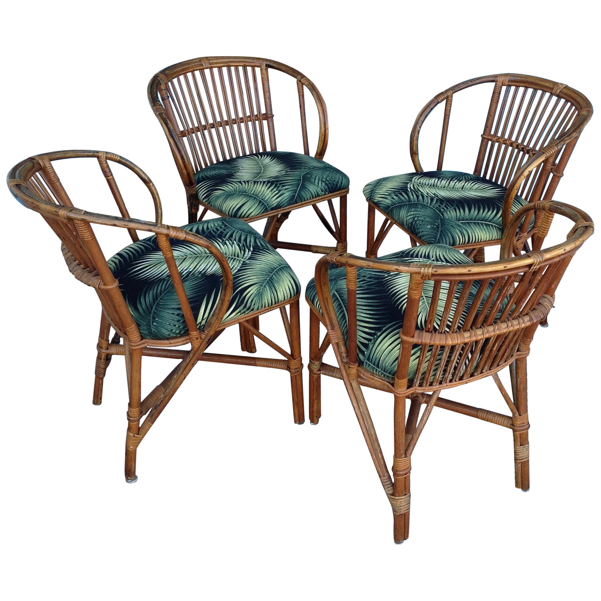 Set of 4 Stick Rattan Game Table Chairs