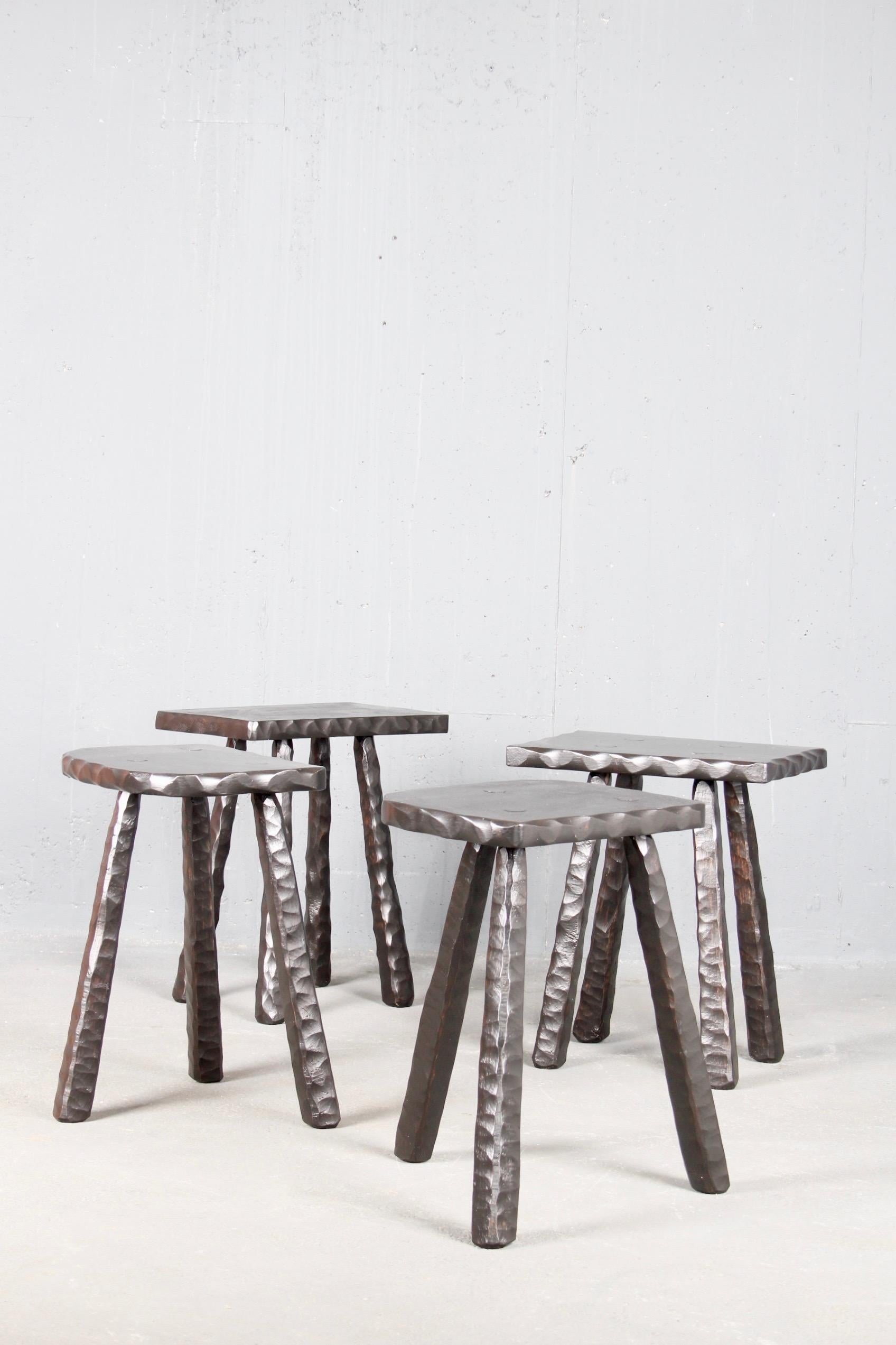 Set of 4 stools black painted wood.