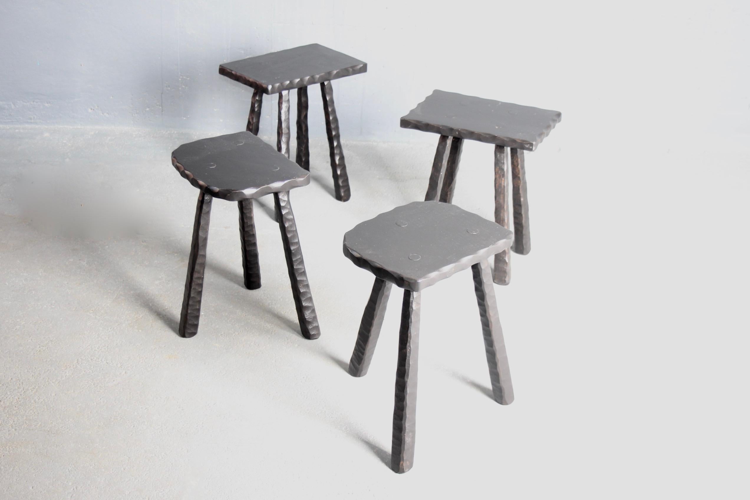 French Set of 4 Stools Black Painted Wood