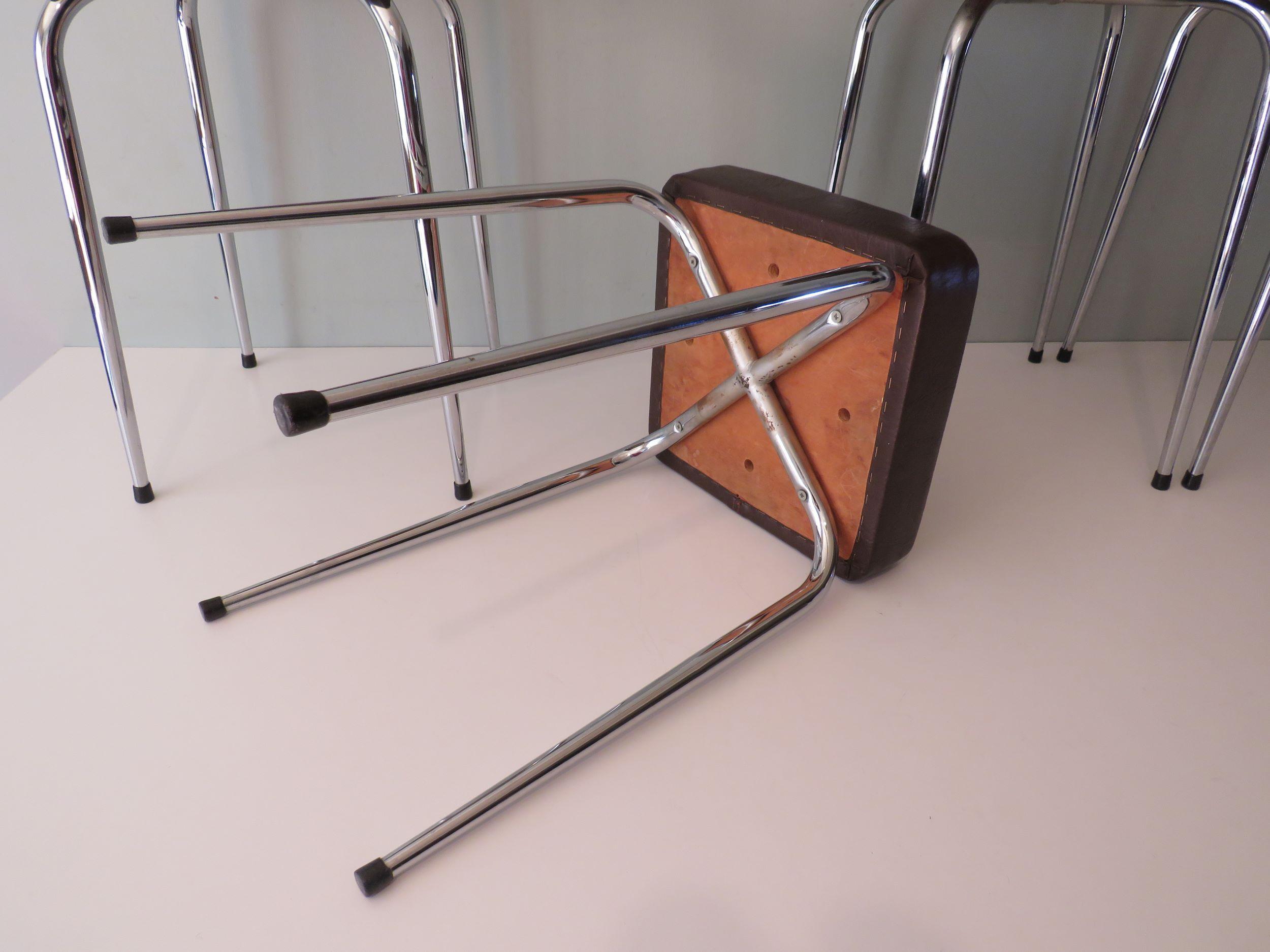 Set of 4 Stools, Chrome and Skai by Poelux, Belgium, 1960-1970 For Sale 1