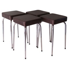 Set of 4 Stools, Chrome and Skai by Poelux, Belgium, 1960-1970