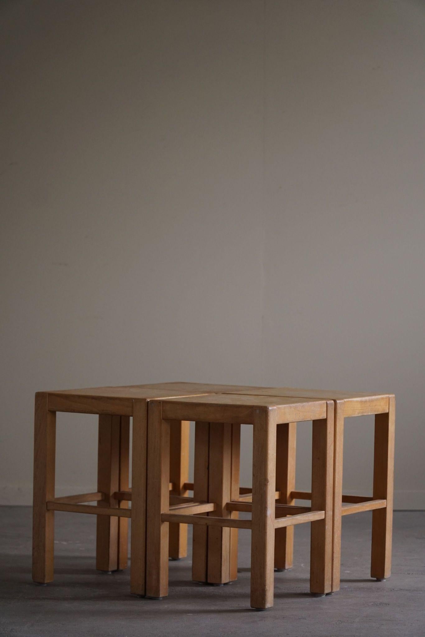 Set of 4 Stools in Birch, Swedish Modern, Designed by Sven Markelius, 1930s 8