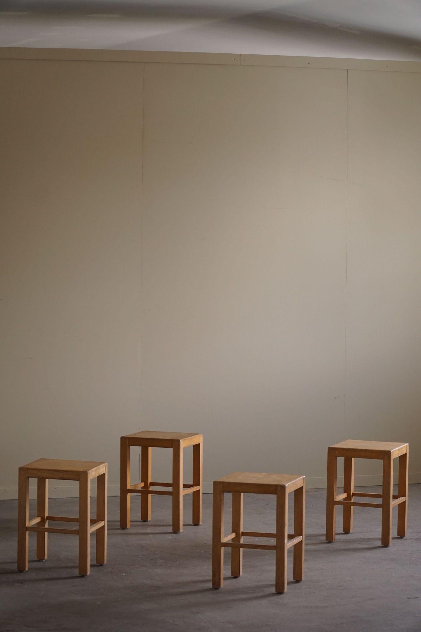 Set of 4 Stools in Birch, Swedish Modern, Designed by Sven Markelius, 1930s 9
