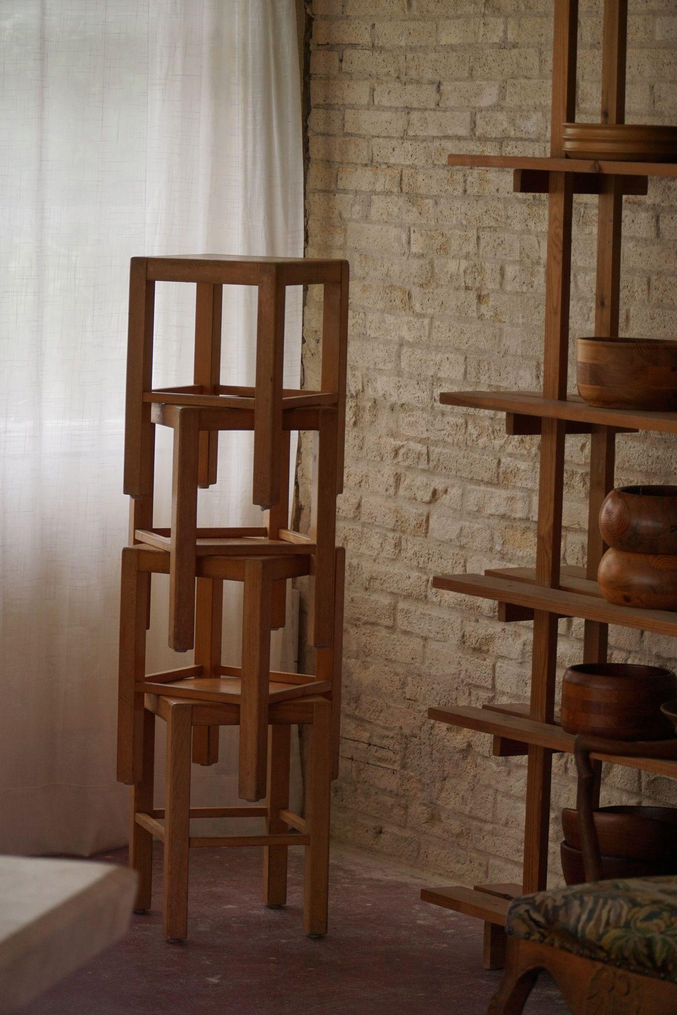 Set of 4 Stools in Birch, Swedish Modern, Designed by Sven Markelius, 1930s 10