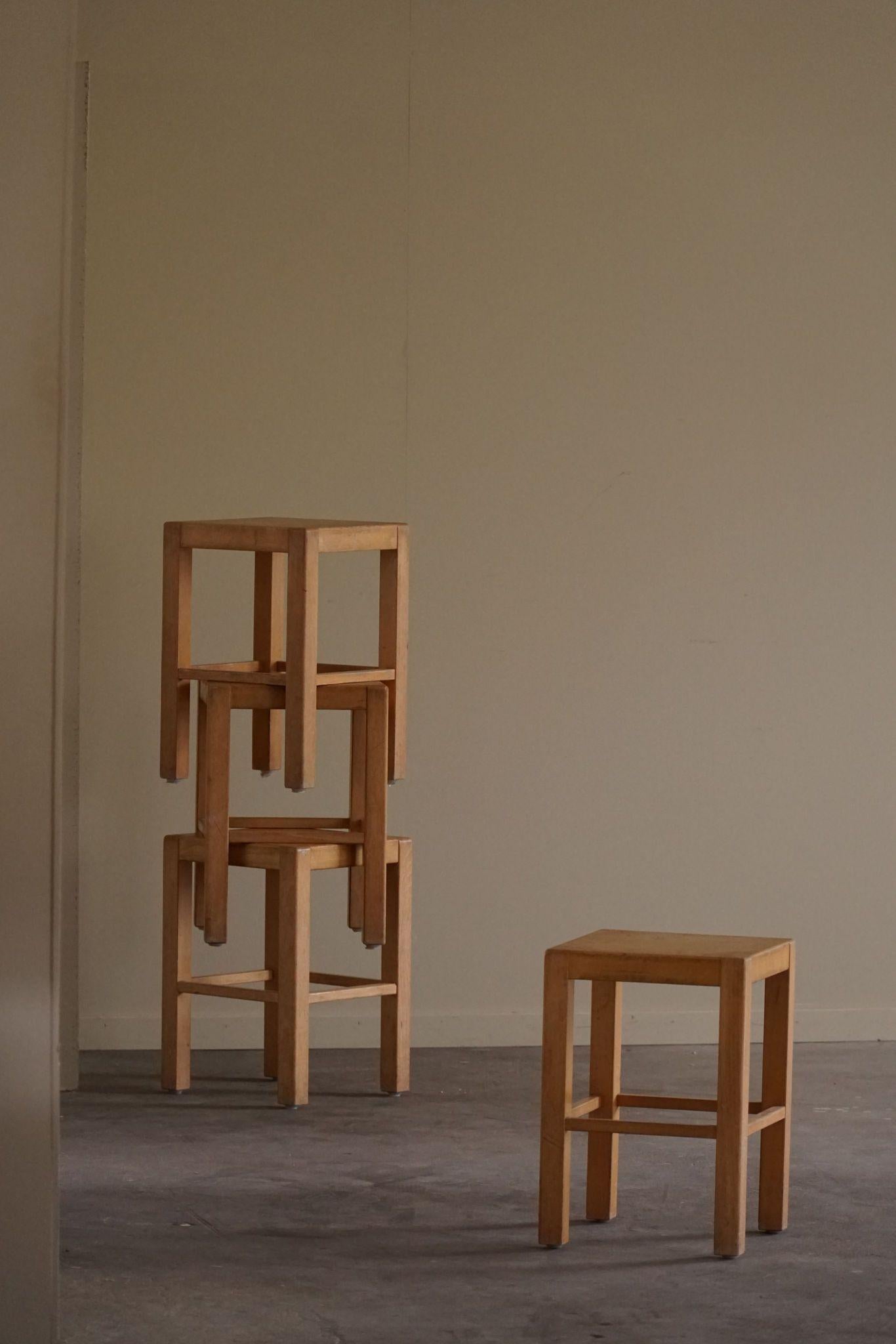 20th Century Set of 4 Stools in Birch, Swedish Modern, Designed by Sven Markelius, 1930s