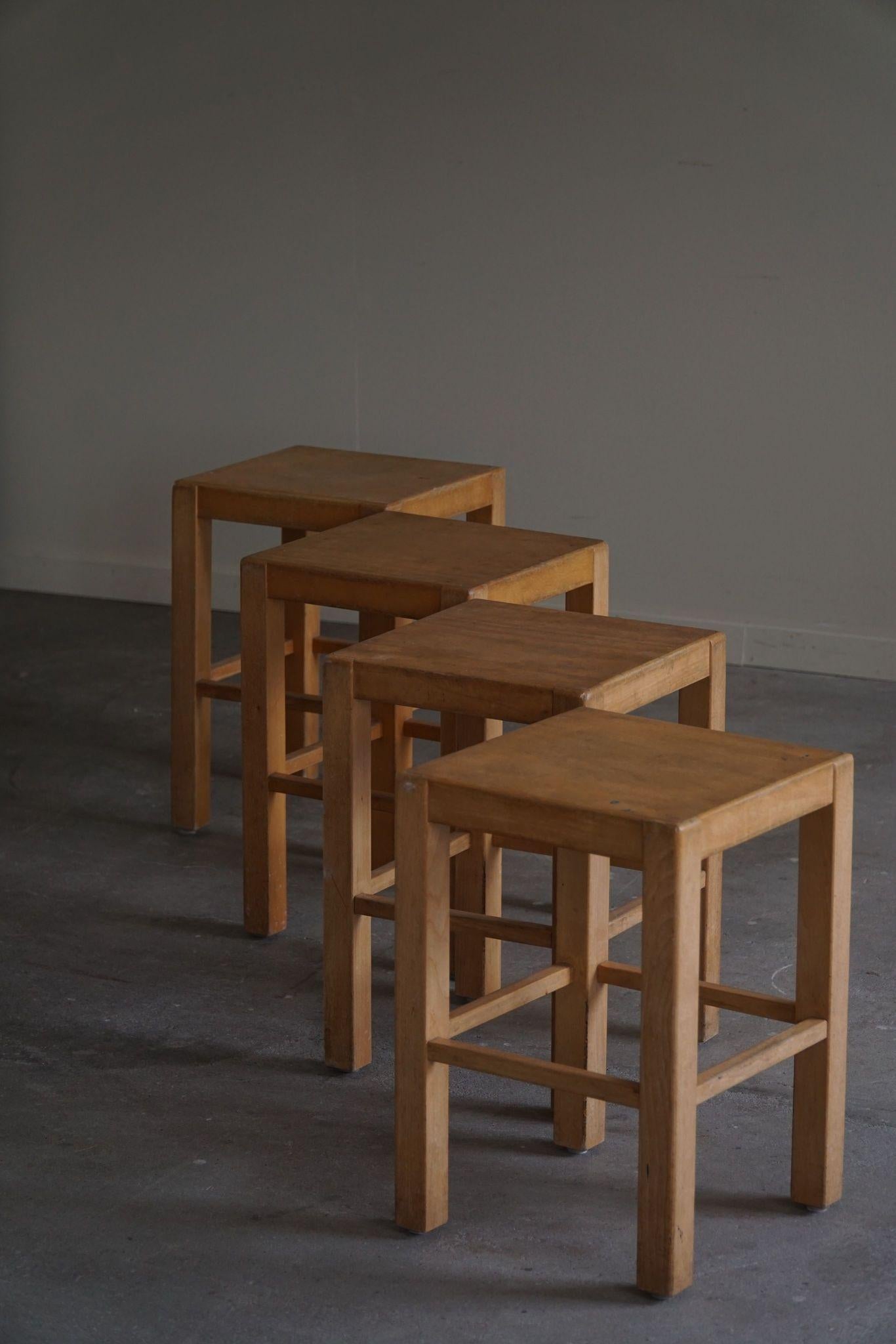 Set of 4 Stools in Birch, Swedish Modern, Designed by Sven Markelius, 1930s 4