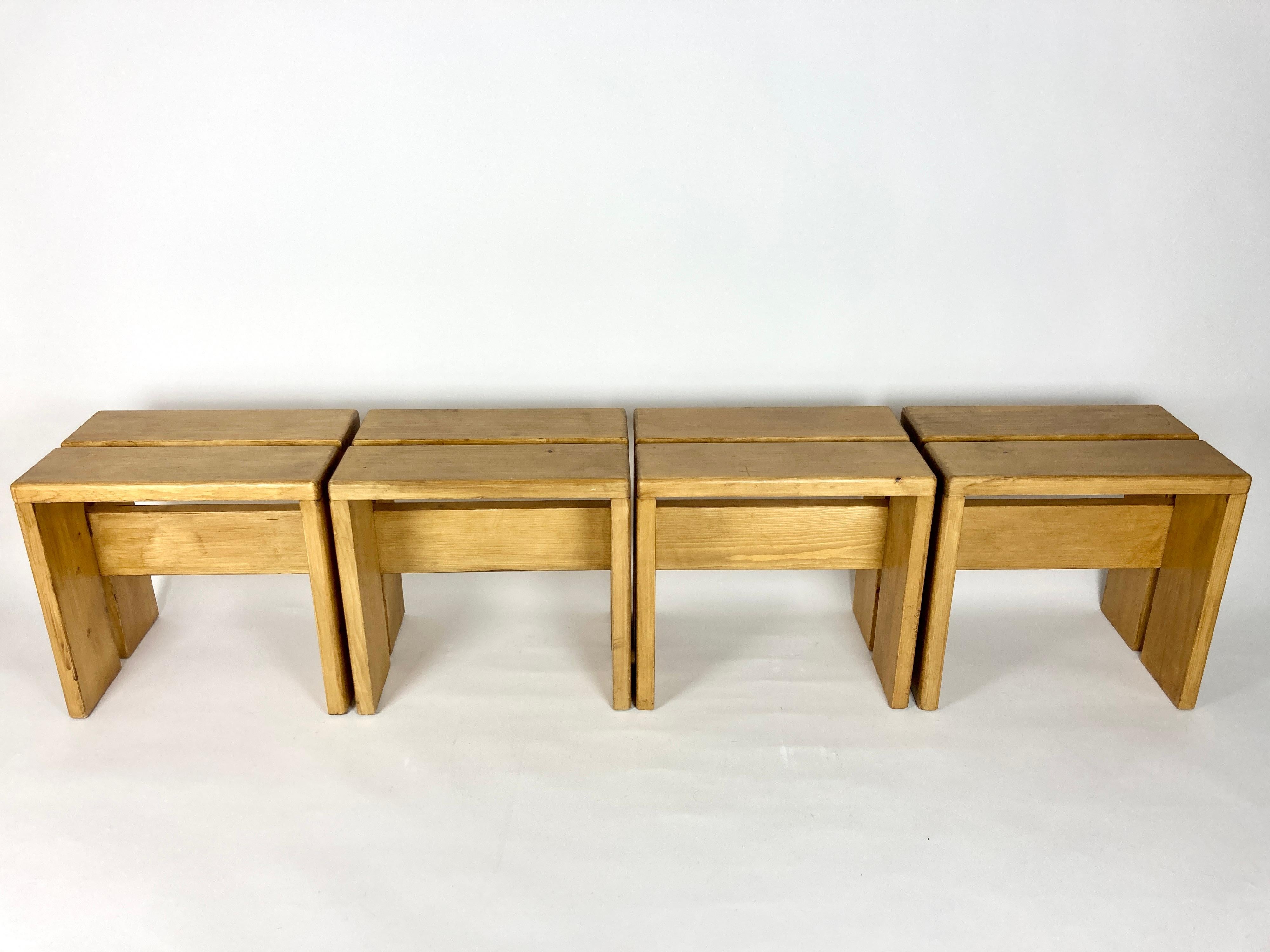 Set of 4 Stools/Side Tables from Les Arcs, France 1970s, Charlotte Perriand In Good Condition In Bristol, GB