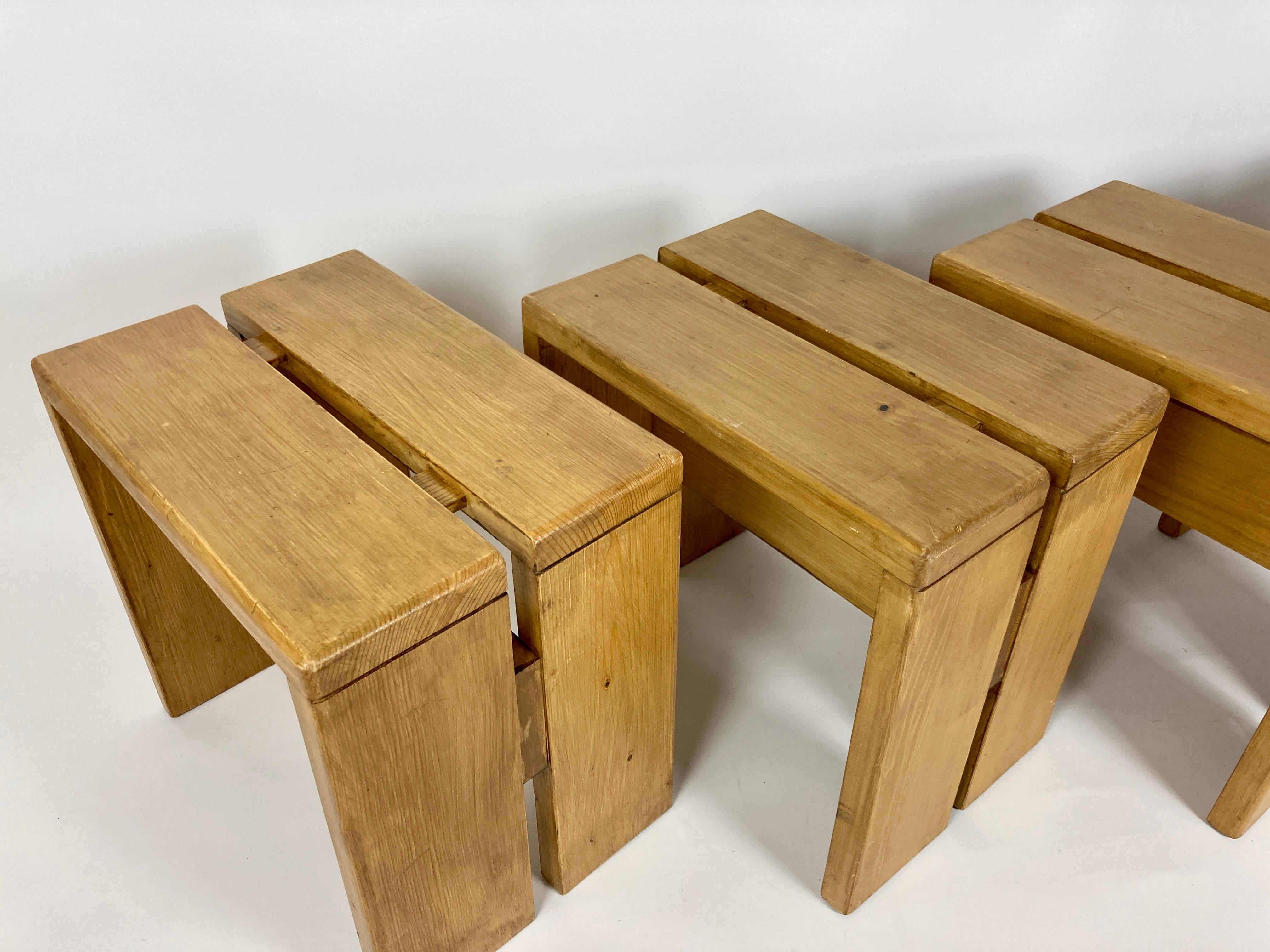 Set of 4 Stools/Side Tables from Les Arcs, France 1970s, Charlotte Perriand 1