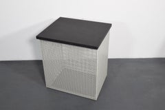 Set of 4 Stools White Metal Wire Frame and Wood Seat, Germany, 1970