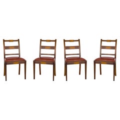 Set Of 4 Straw And Leather Dining Chairs, (20th Century)