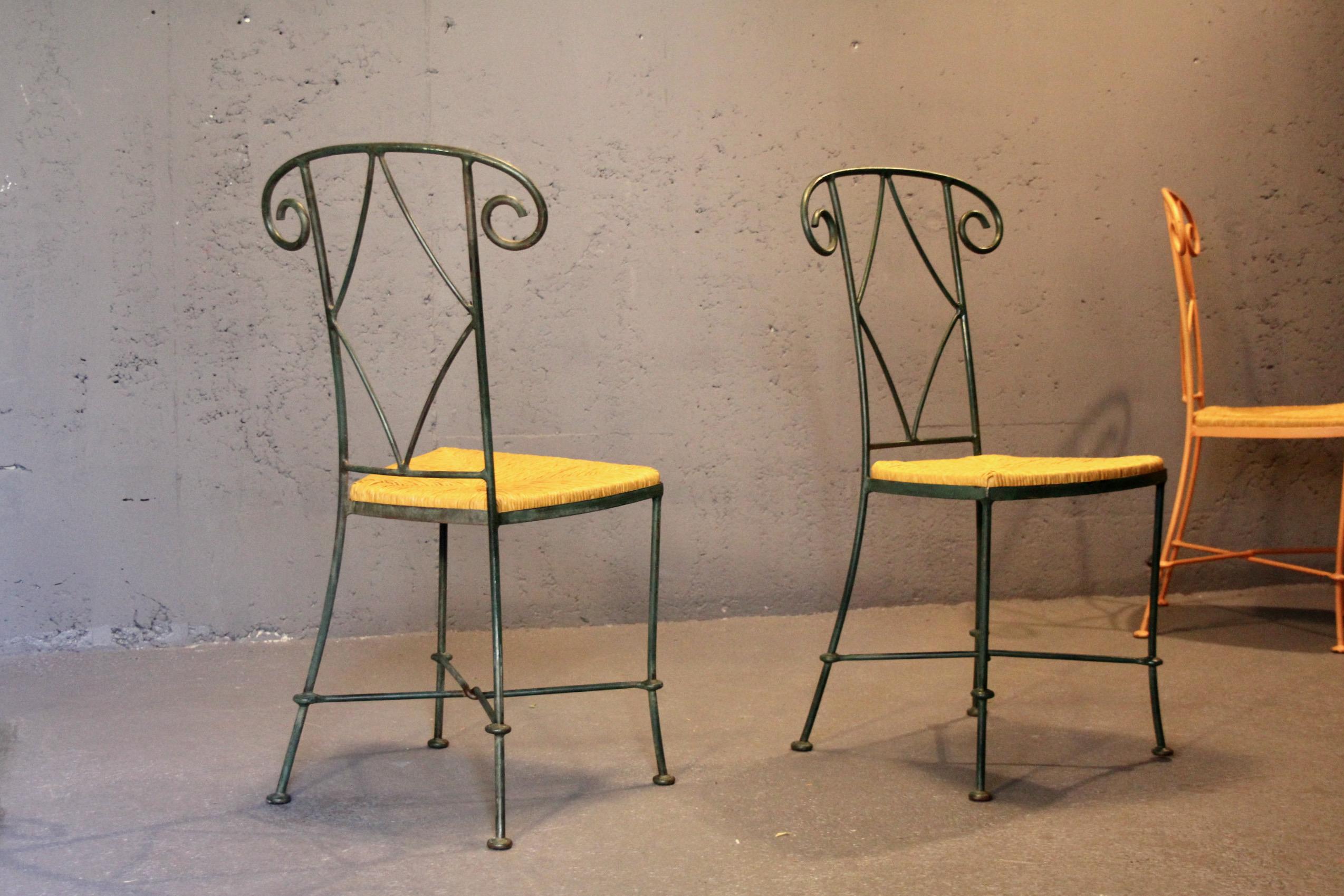 Set di 4 sedie Neo classic in paglia e metallo in vendita 4