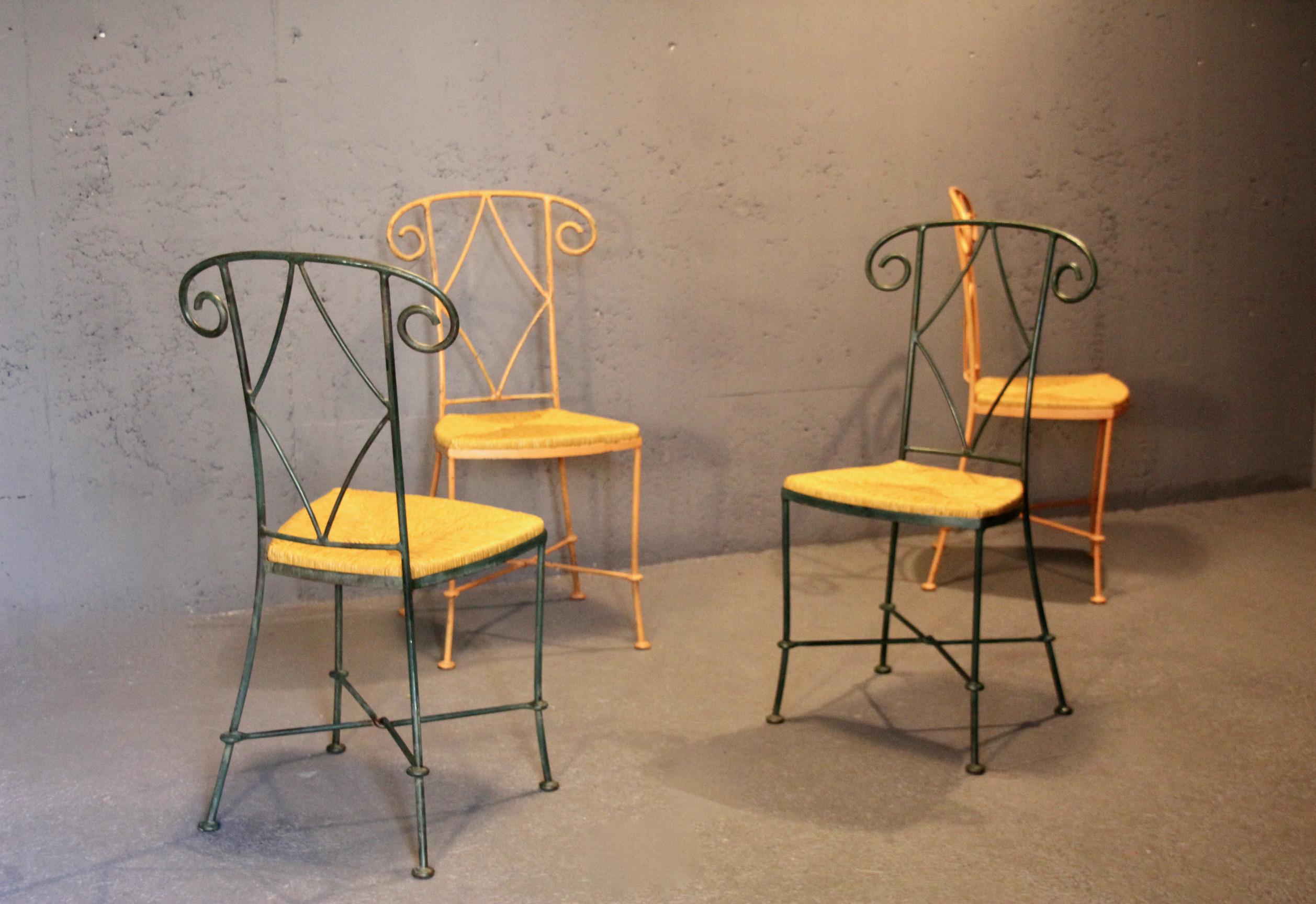 Set di 4 sedie Neo classic in paglia e metallo in vendita 7