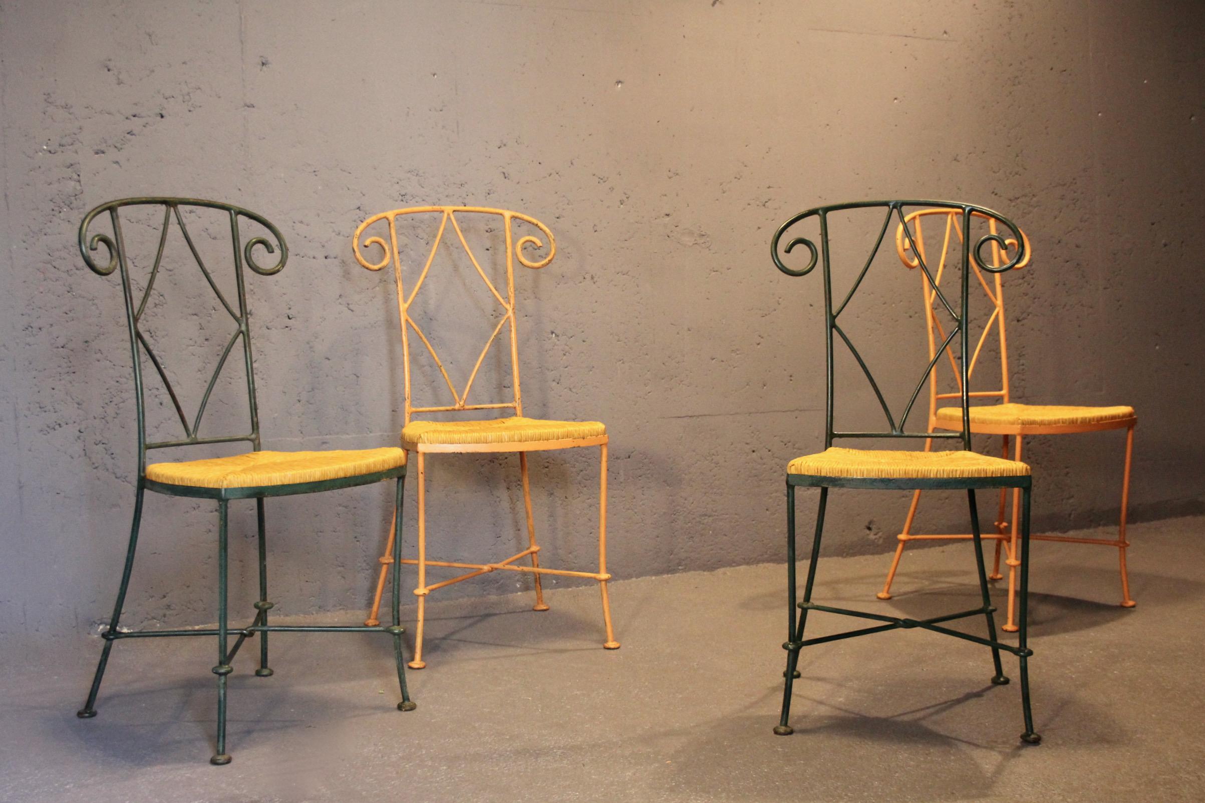 Set di 4 sedie Neo classic in paglia e metallo In condizioni buone in vendita a grand Lancy, CH