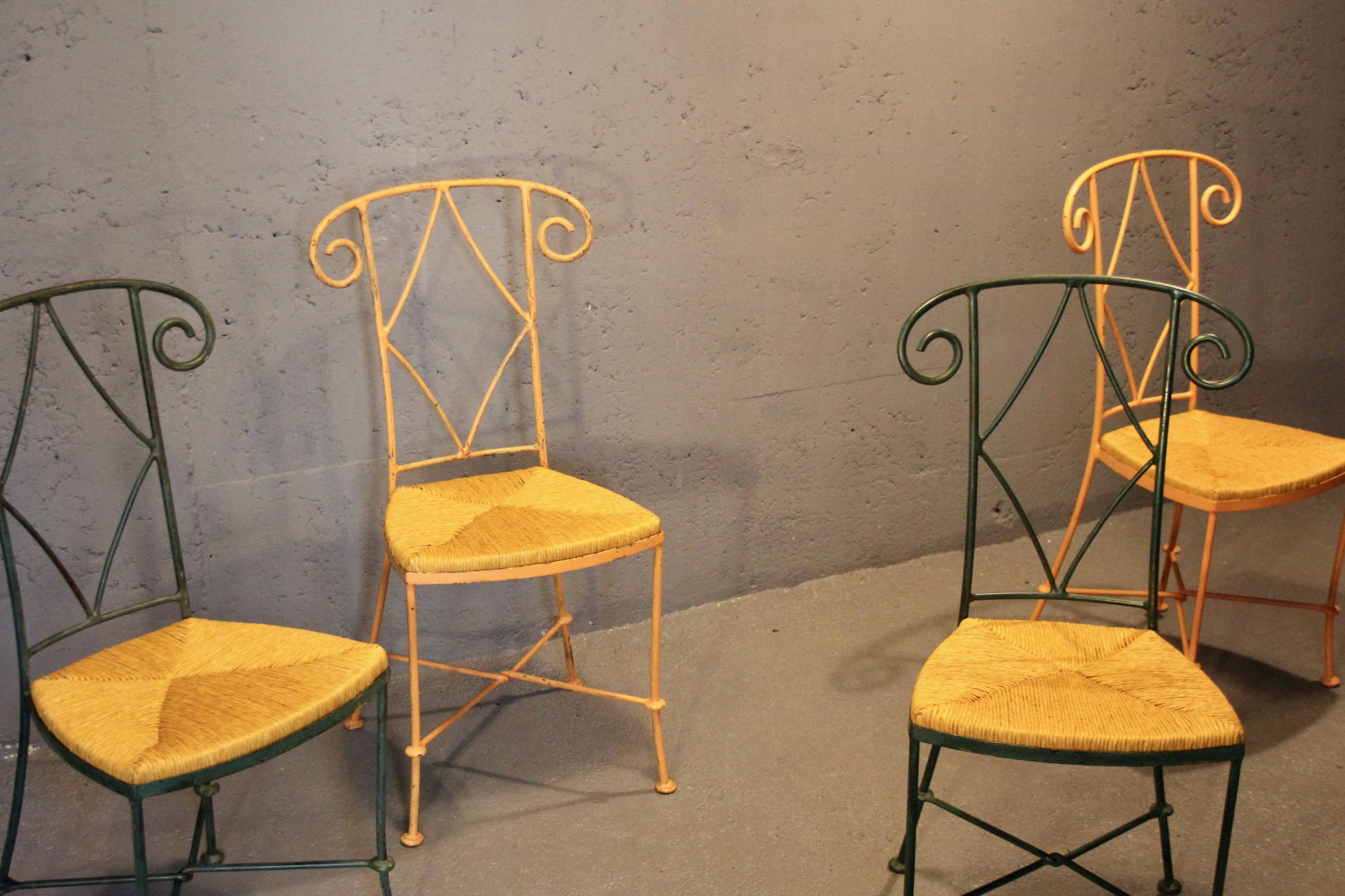 Set di 4 sedie Neo classic in paglia e metallo in vendita 1