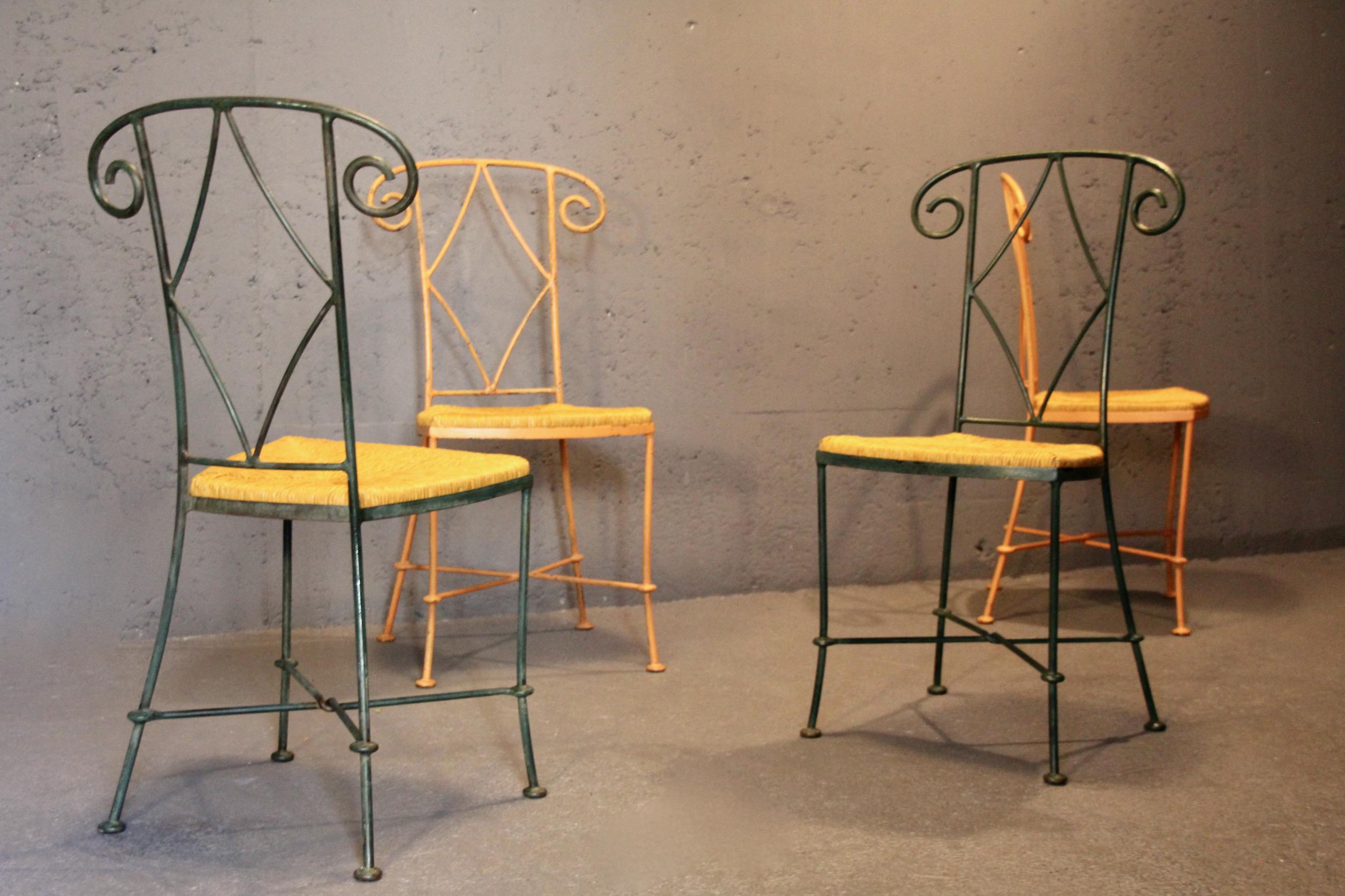 Set di 4 sedie Neo classic in paglia e metallo in vendita 2