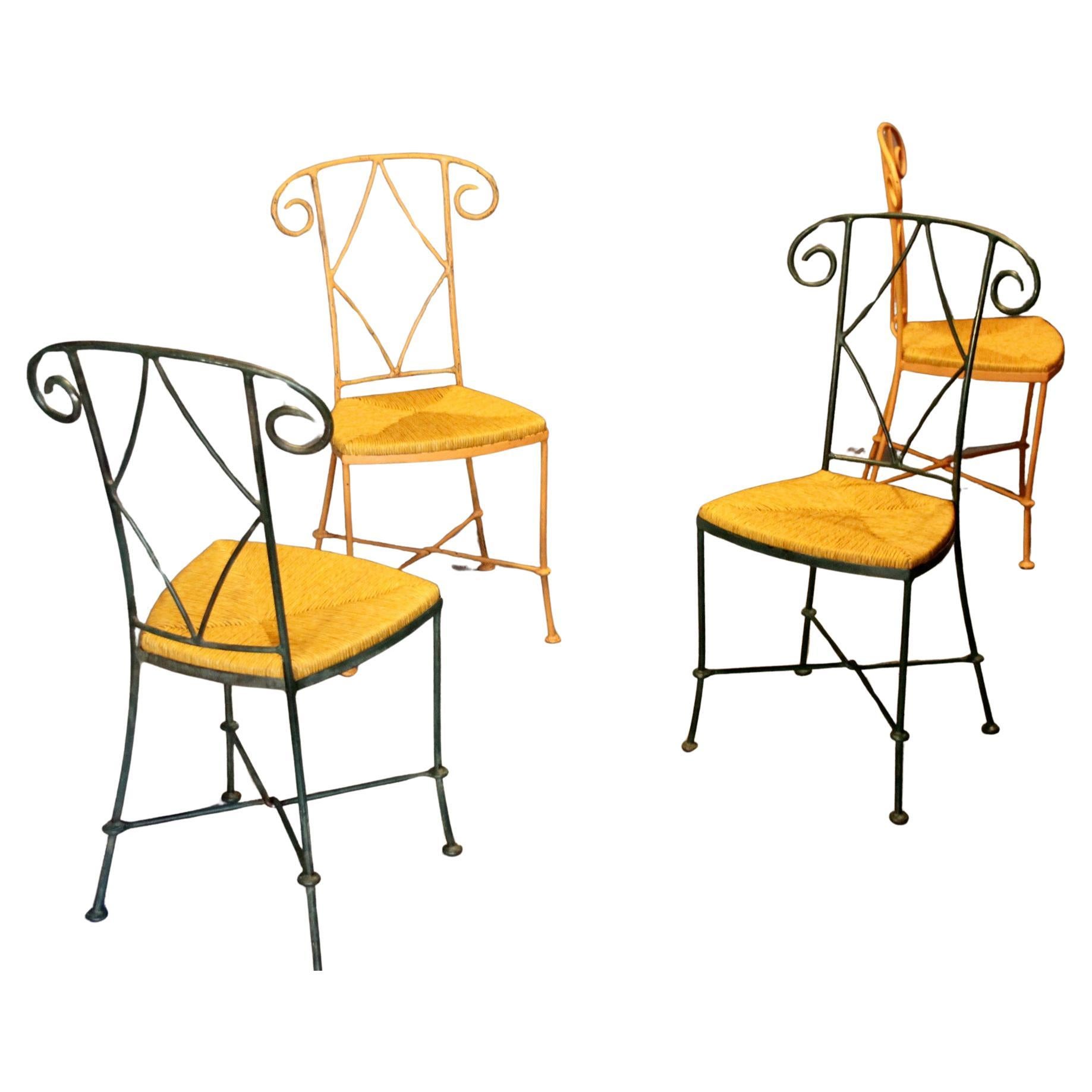 Set di 4 sedie Neo classic in paglia e metallo